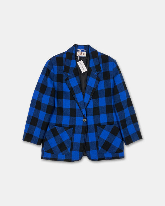 The Jack Set 2000s Buffalo Checkered Wool Blazer Jacket Blue