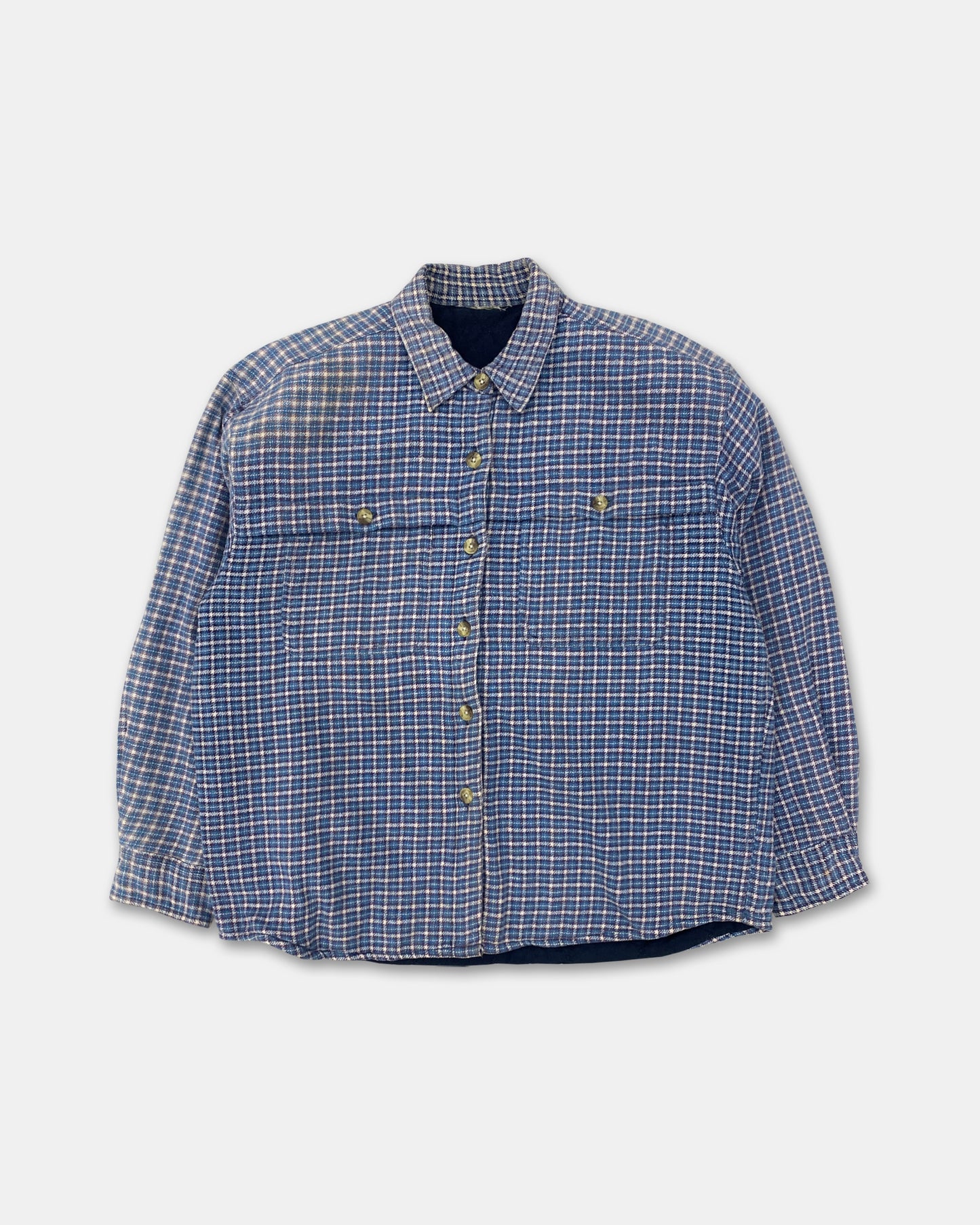 Vintage 1990s Padded Plaid Checkered Flannel Jacket Shirt Blue