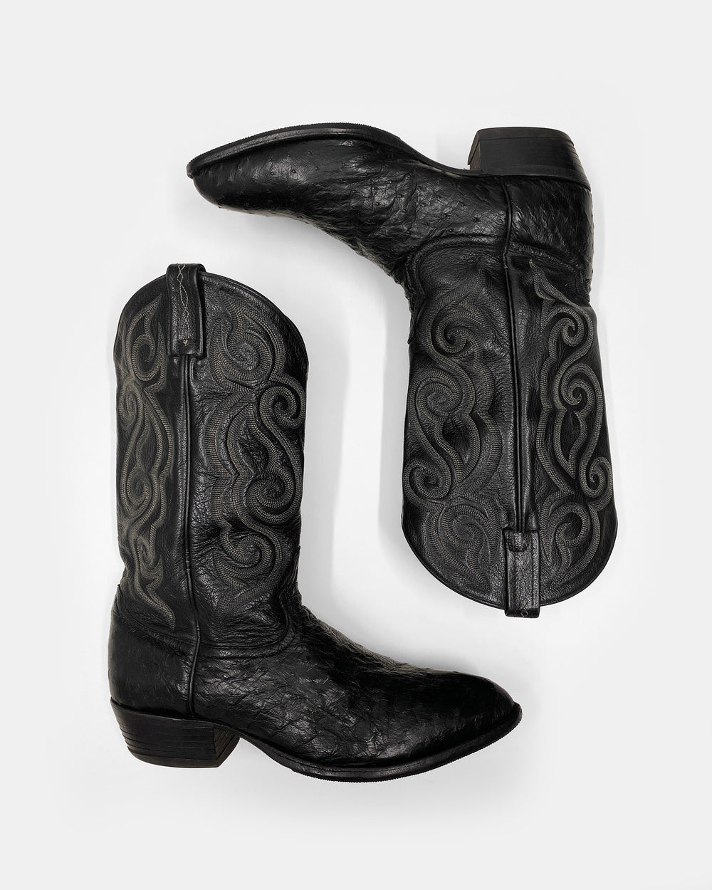 Tony Lama 2000s Cowboy Ostrich Leather Boots Black