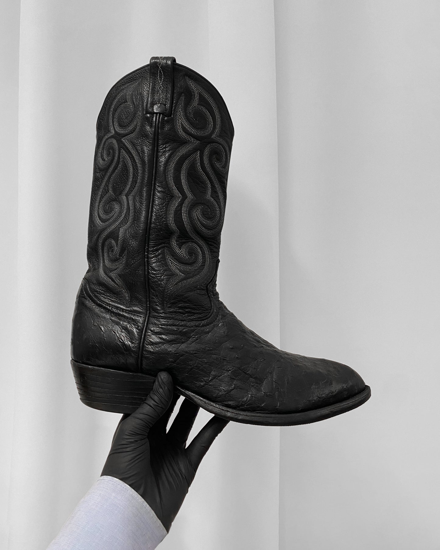 Tony Lama 2000s Cowboy Ostrich Leather Boots Black