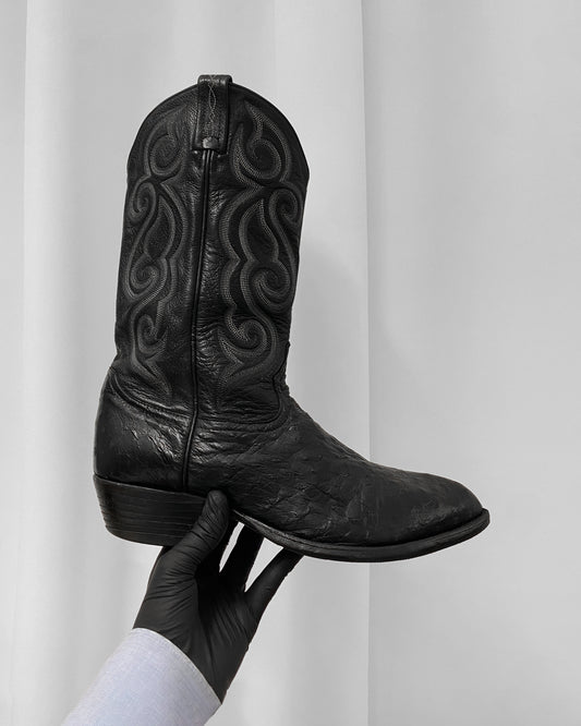 Tony Lama 2000s Cowboy Ostrich Leather Boots Black