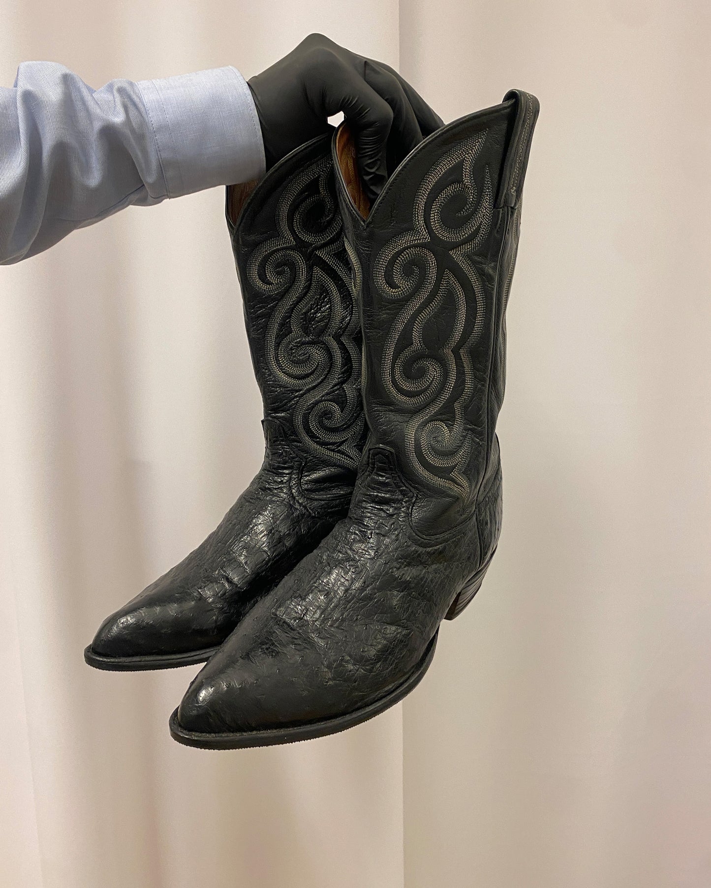 Tony Lama 2000s Cowboy Ostrich Leather Boots Black