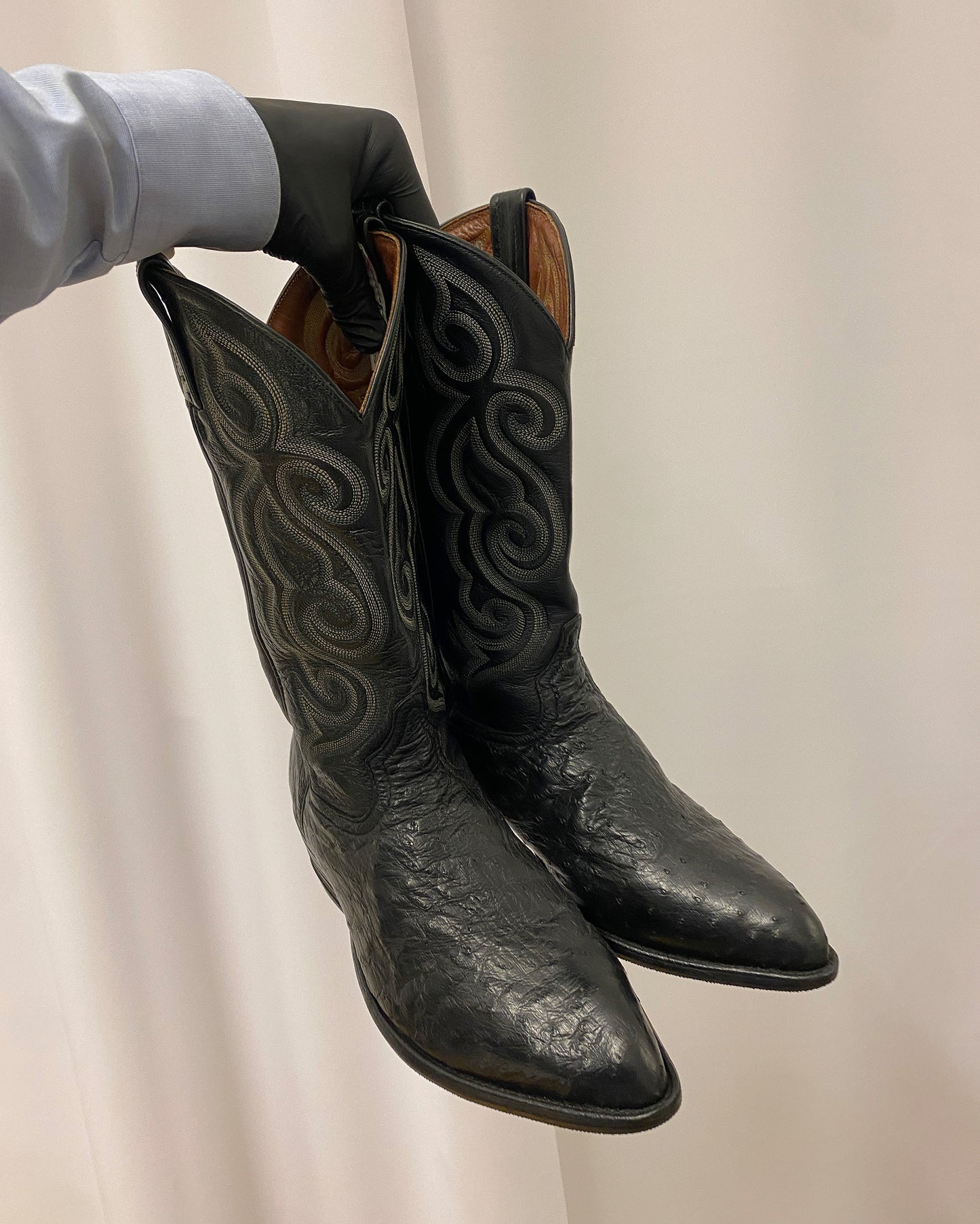 Tony Lama 2000s Cowboy Ostrich Leather Boots Black