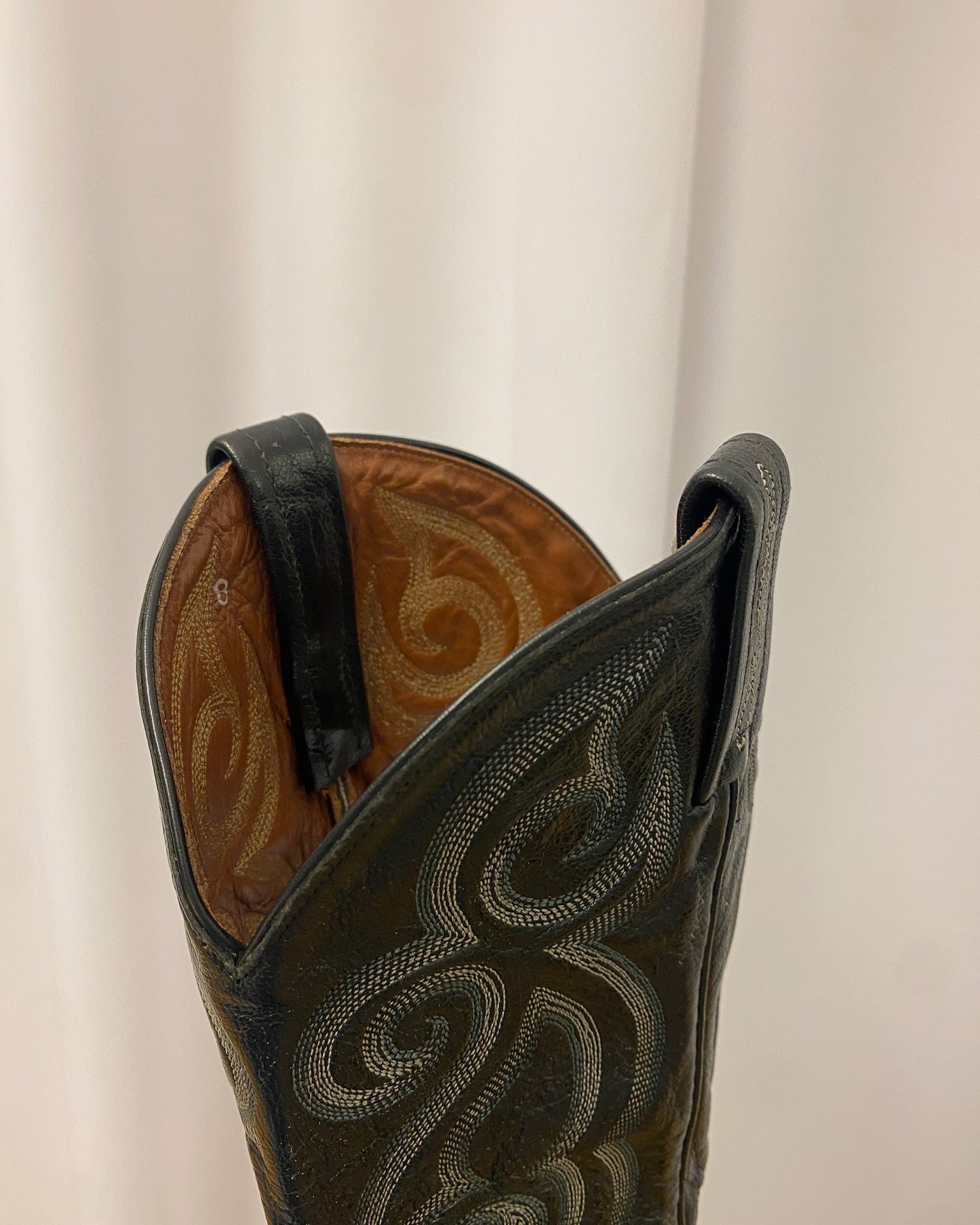 Tony Lama 2000s Cowboy Ostrich Leather Boots Black