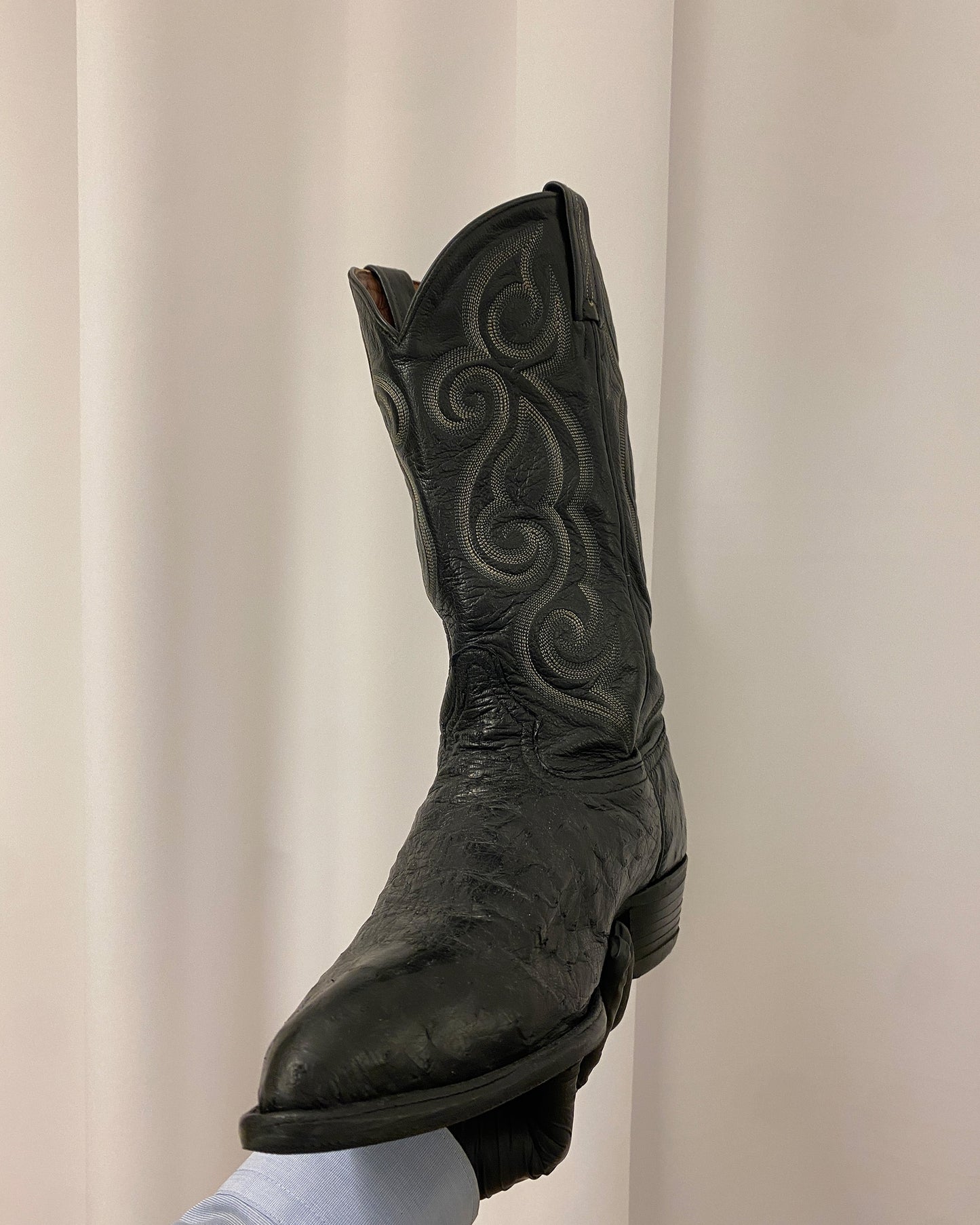 Tony Lama 2000s Cowboy Ostrich Leather Boots Black