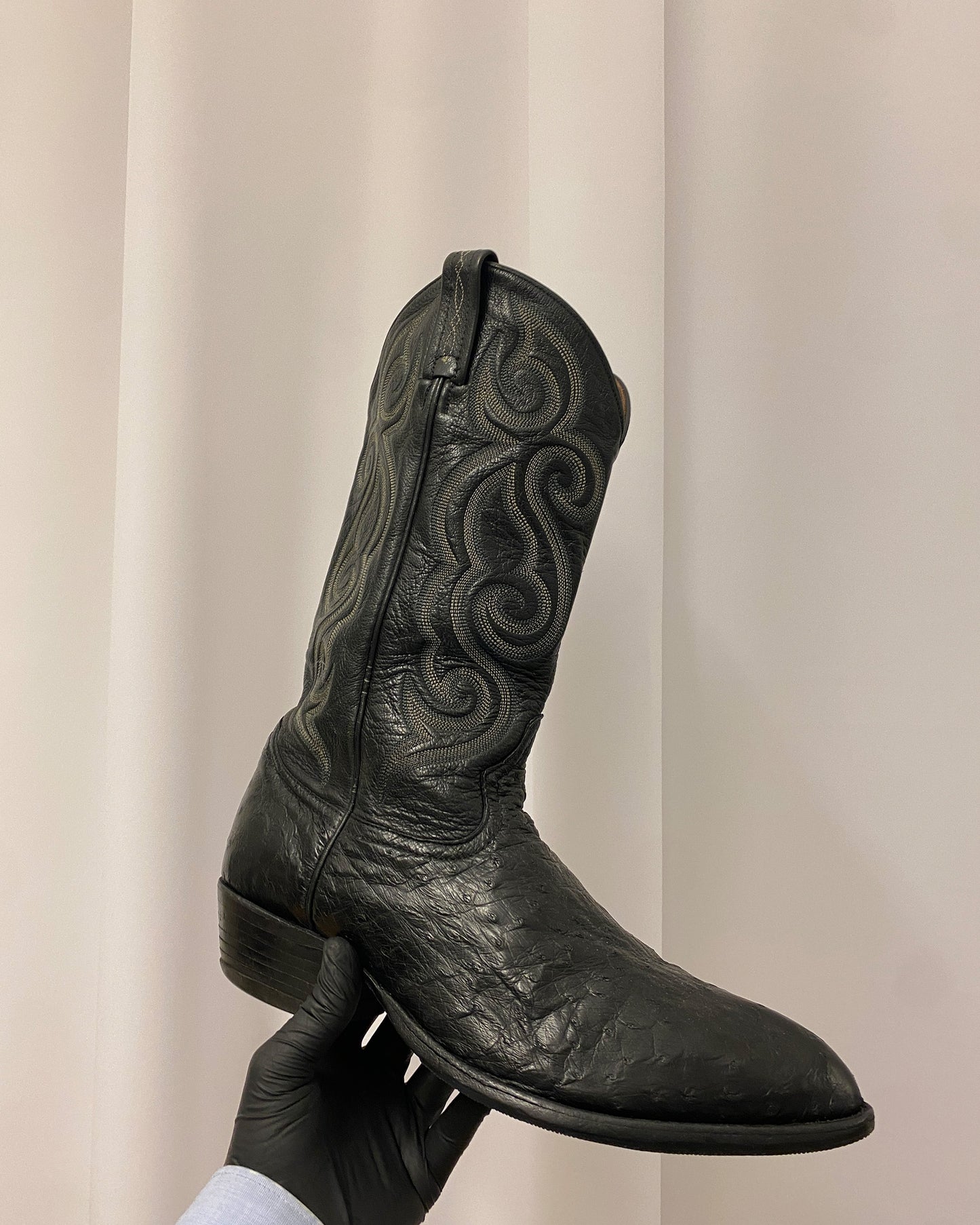 Tony Lama 2000s Cowboy Ostrich Leather Boots Black