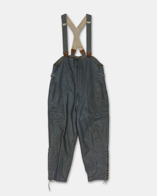 Vintage 1960s German Military Submarine U-Boot Leather Dungaree Pants Grey