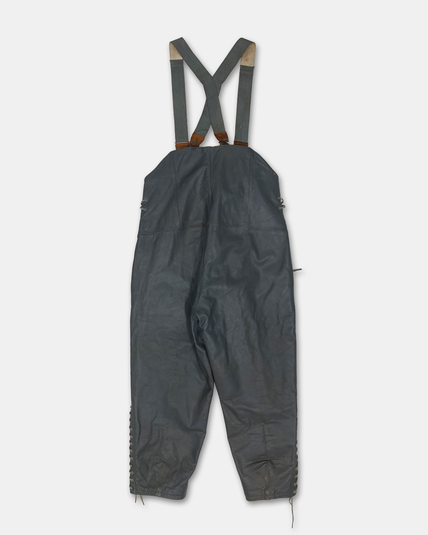 Vintage 1960s German Military Submarine U-Boot Leather Dungaree Pants Grey