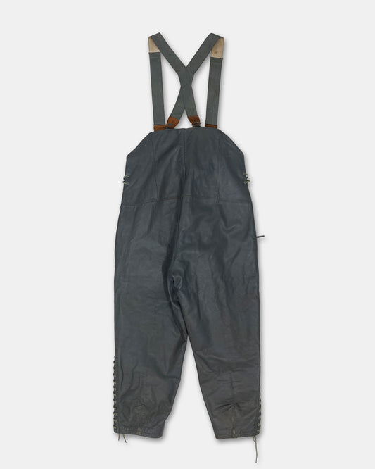 Vintage 1960s German Military Submarine U-Boot Leather Dungaree Pants Grey