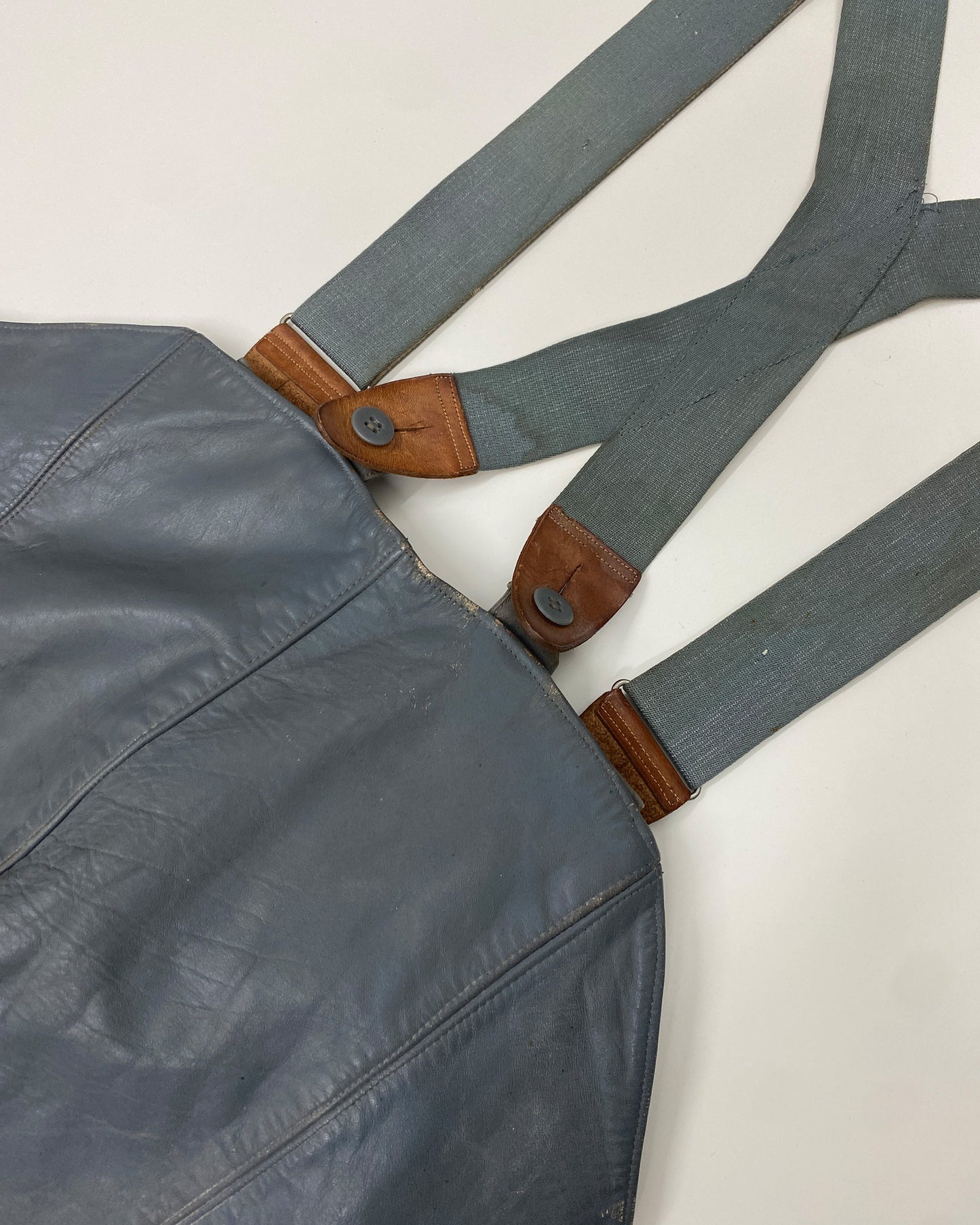 Vintage 1960s German Military Submarine U-Boot Leather Dungaree Pants Grey