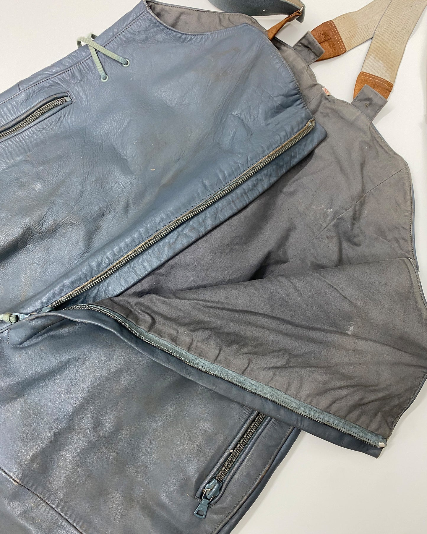 Vintage 1960s German Military Submarine U-Boot Leather Dungaree Pants Grey