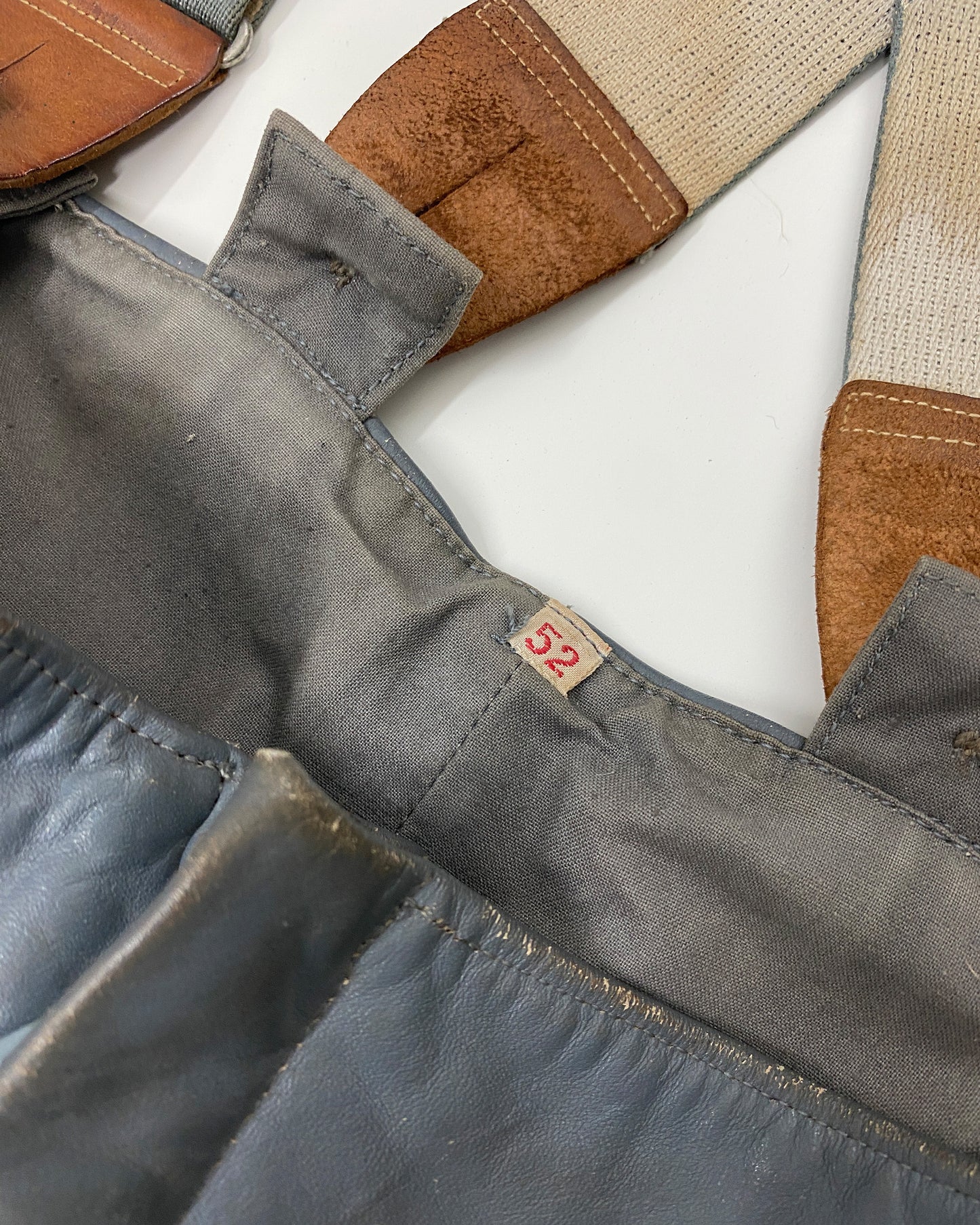 Vintage 1960s German Military Submarine U-Boot Leather Dungaree Pants Grey