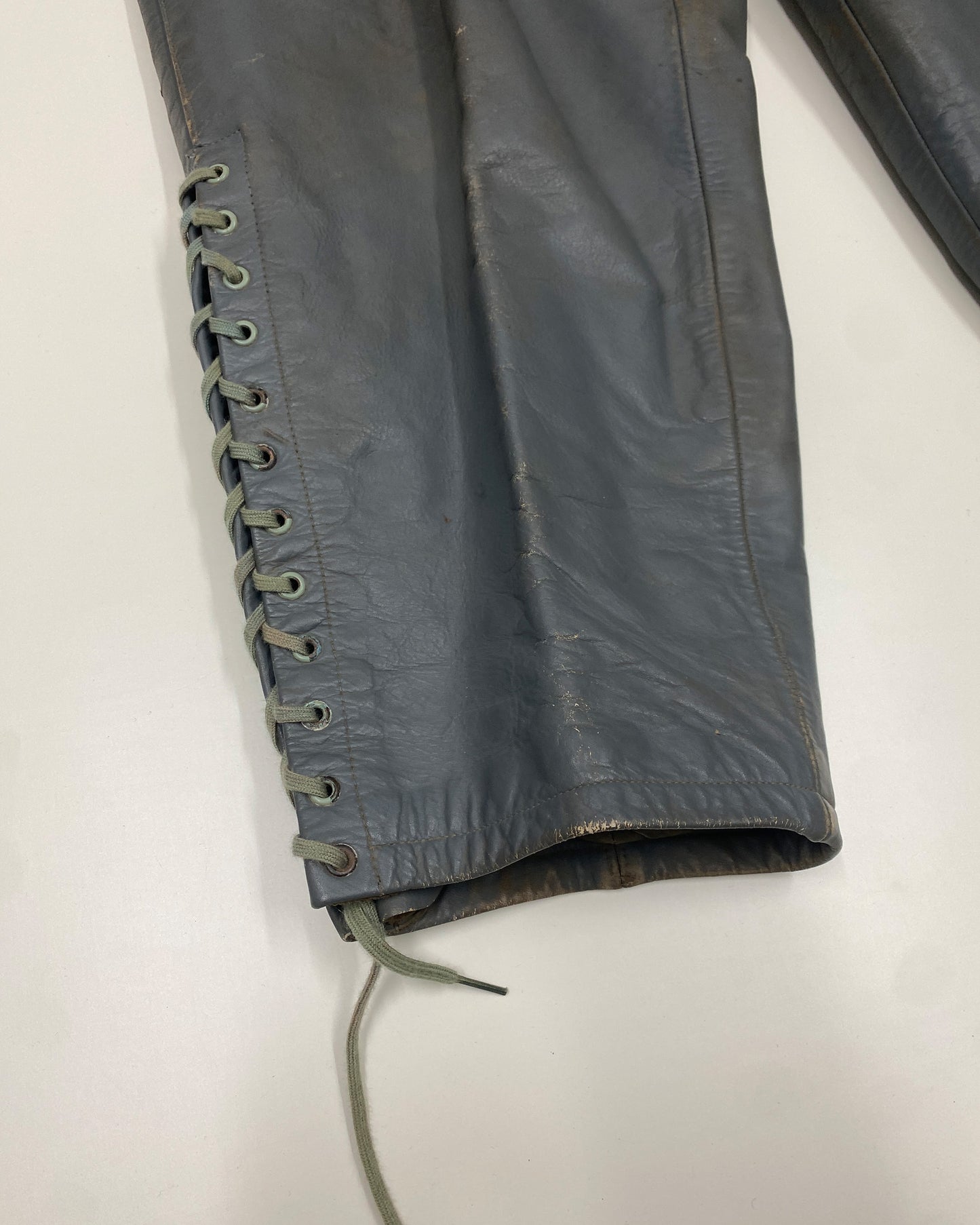 Vintage 1960s German Military Submarine U-Boot Leather Dungaree Pants Grey