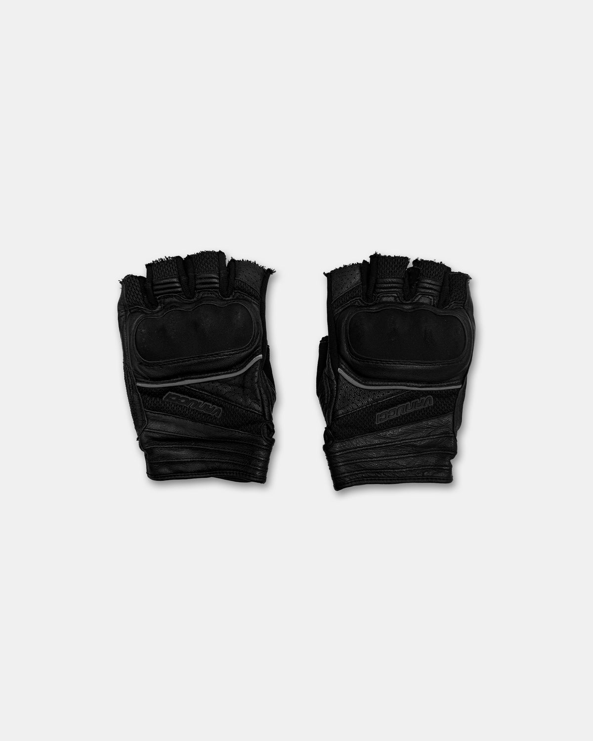 Vanucci 2010s Cut Off Leather Mesh Bike Gloves Black