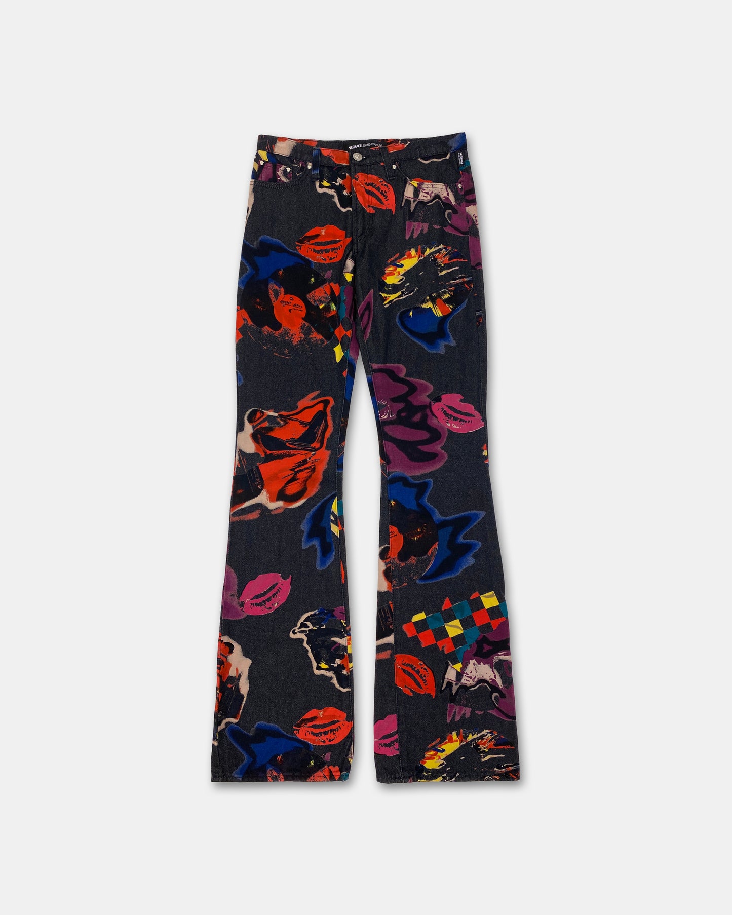 Versace Jeans Couture 2000s Pop Art All Over Print Flared Pants Black