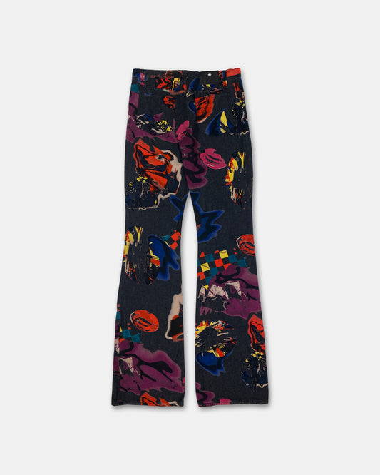 Versace Jeans Couture 2000s Pop Art All Over Print Flared Pants Black