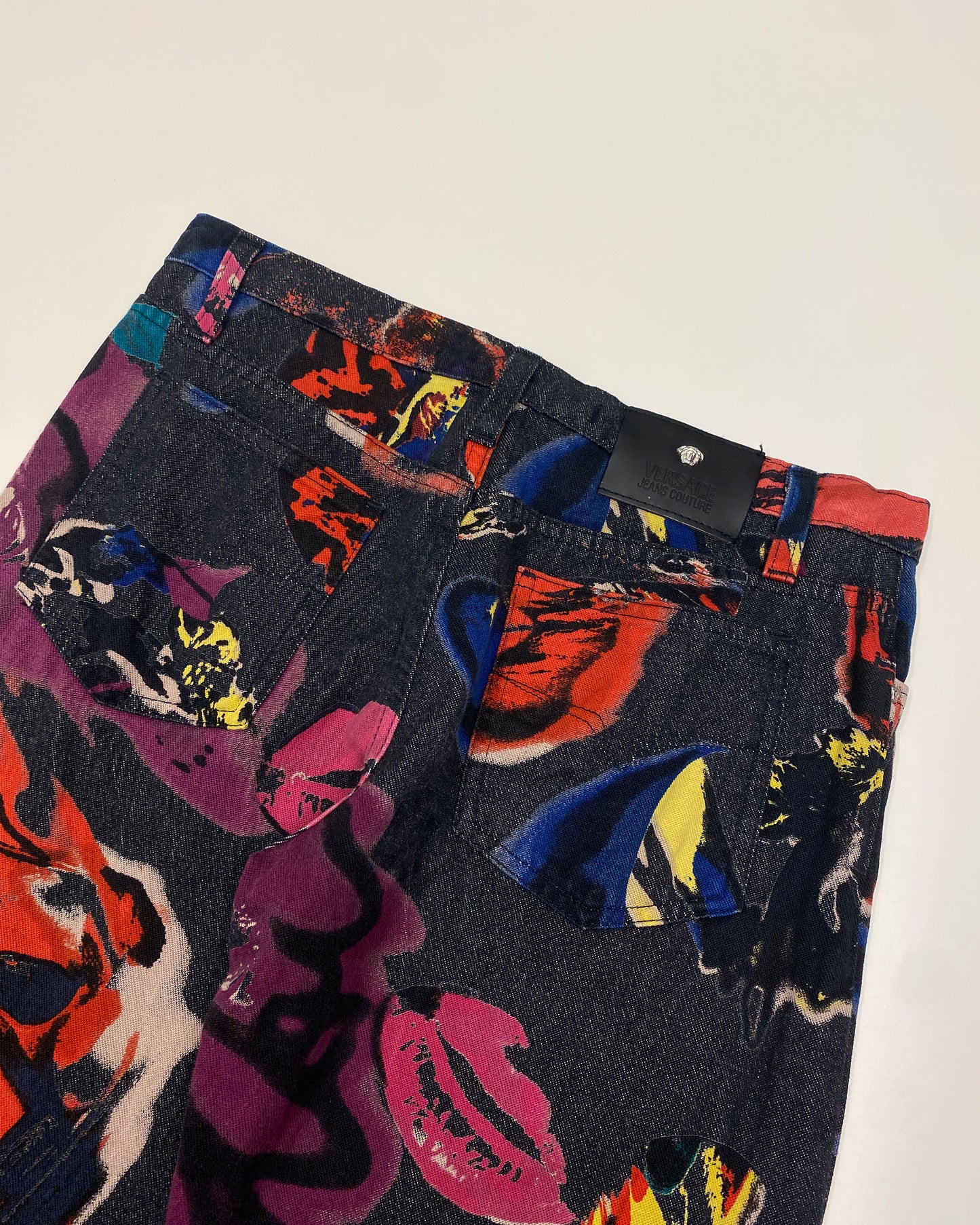 Versace Jeans Couture 2000s Pop Art All Over Print Flared Pants Black