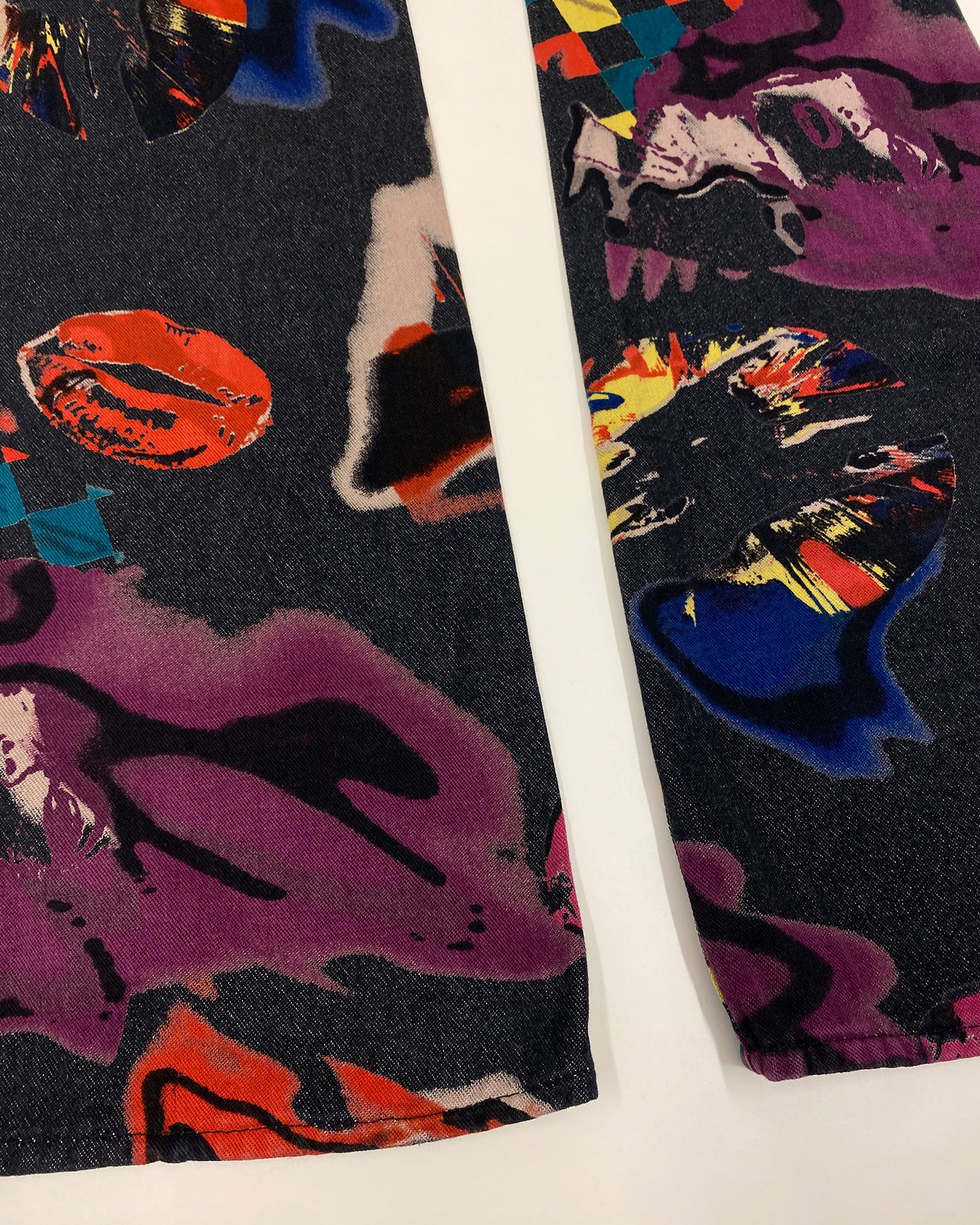Versace Jeans Couture 2000s Pop Art All Over Print Flared Pants Black