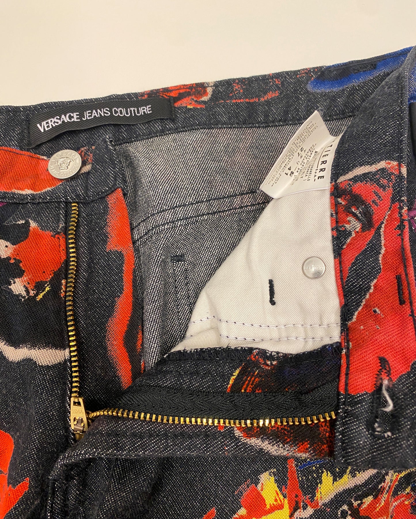 Versace Jeans Couture 2000s Pop Art All Over Print Flared Pants Black