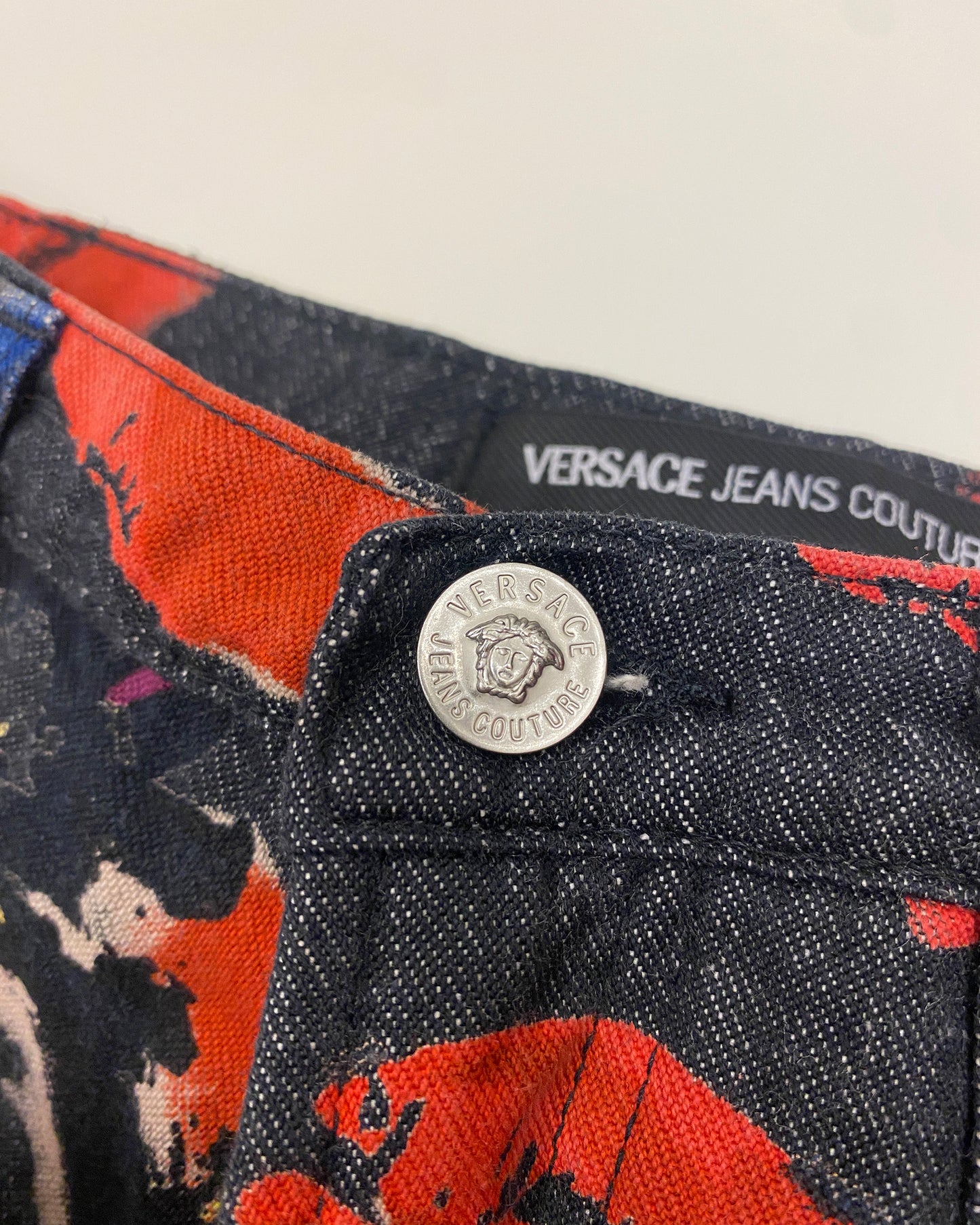 Versace Jeans Couture 2000s Pop Art All Over Print Flared Pants Black