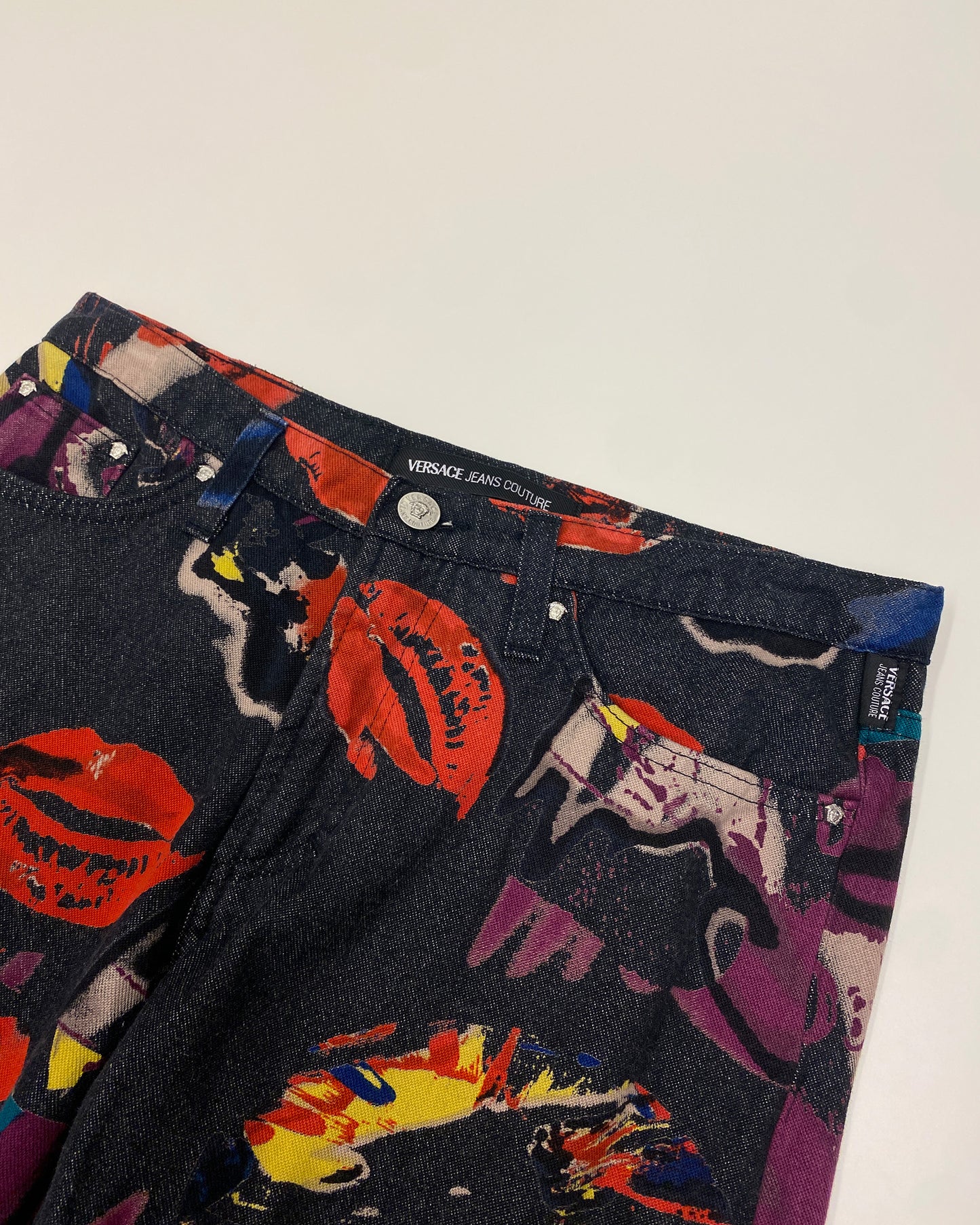 Versace Jeans Couture 2000s Pop Art All Over Print Flared Pants Black