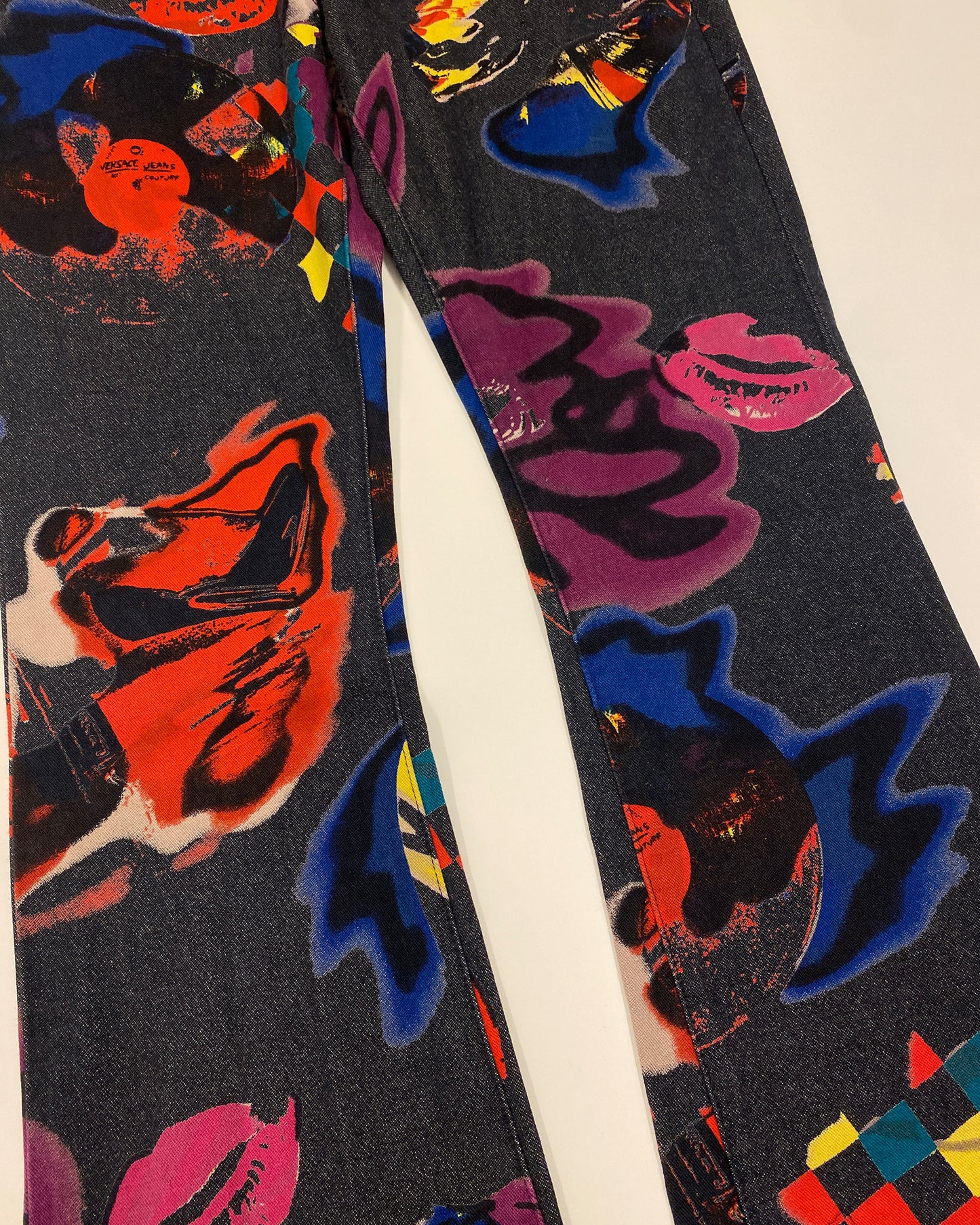 Versace Jeans Couture 2000s Pop Art All Over Print Flared Pants Black