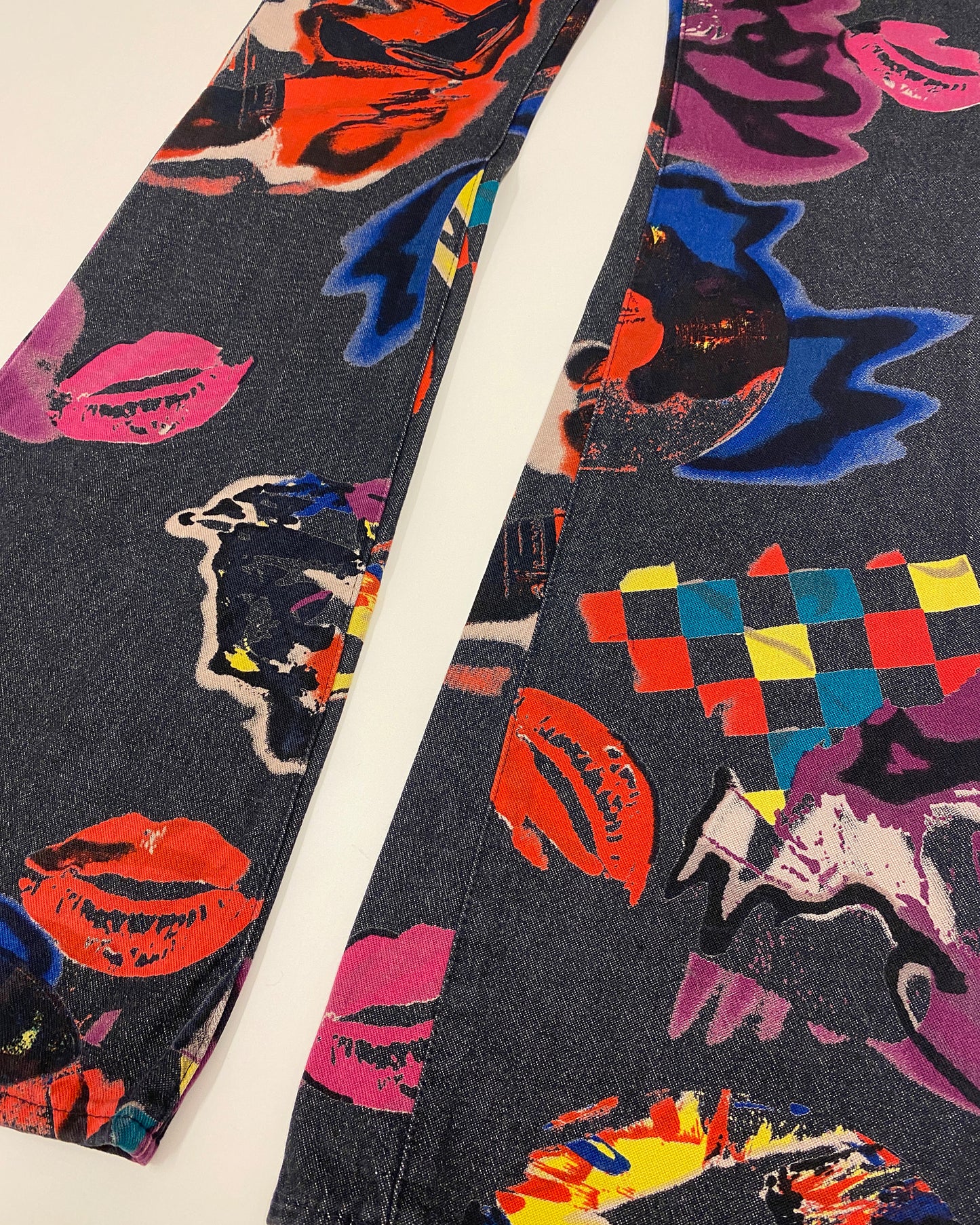 Versace Jeans Couture 2000s Pop Art All Over Print Flared Pants Black