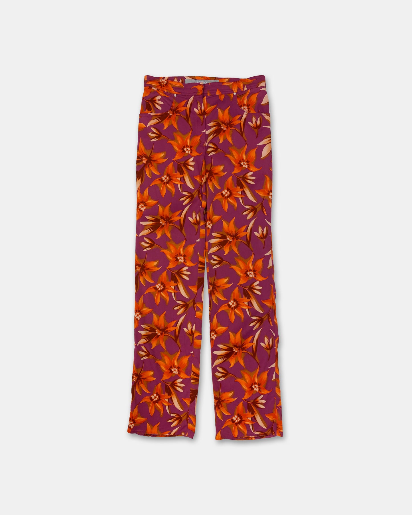 Versace Jeans Couture 1990s Flower All Over Print Pants Purple