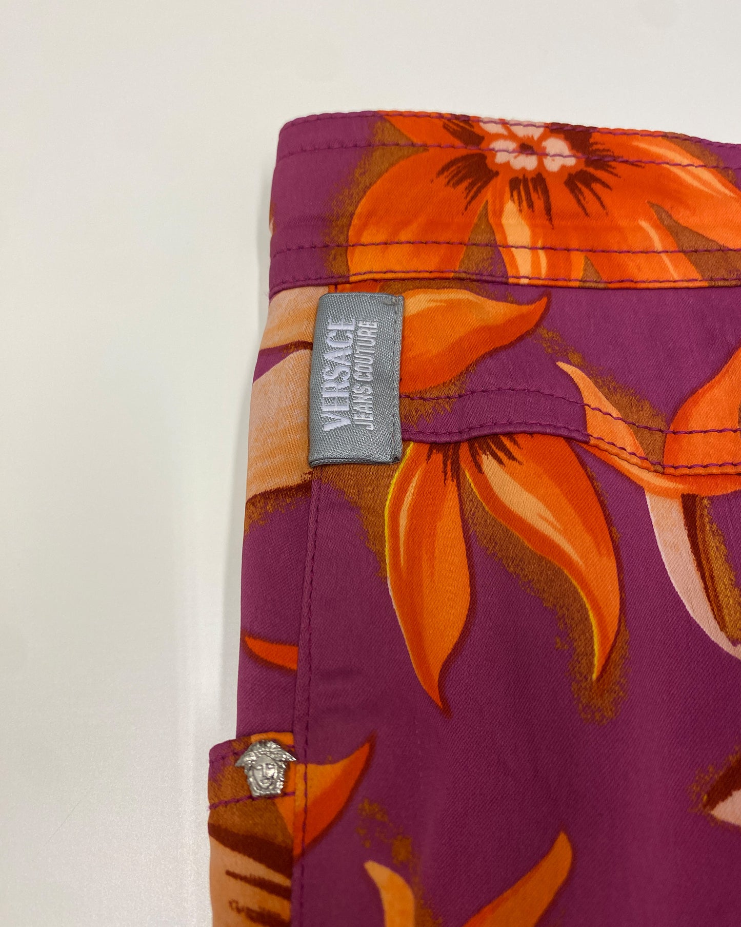 Versace Jeans Couture 1990s Flower All Over Print Pants Purple