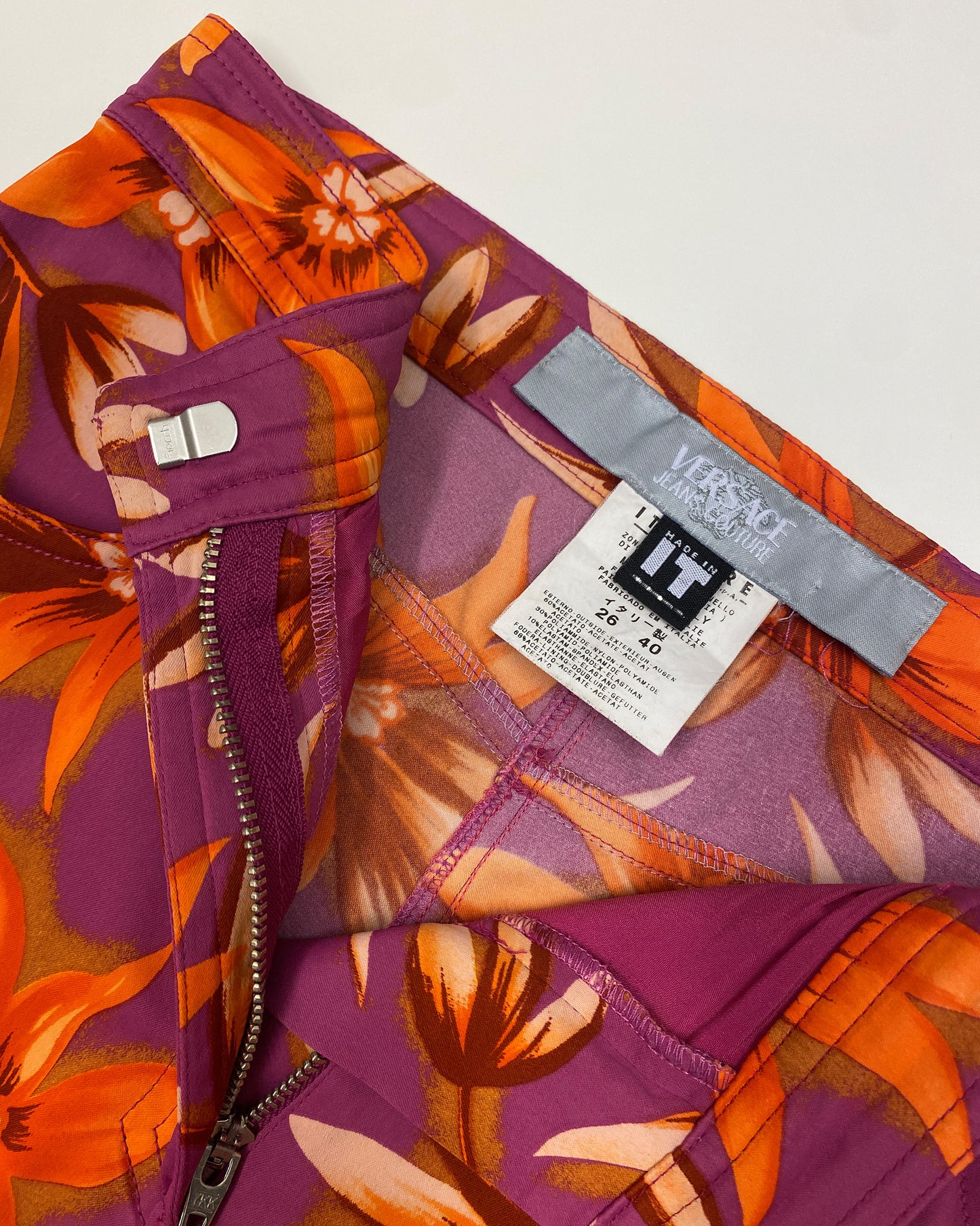 Versace Jeans Couture 1990s Flower All Over Print Pants Purple