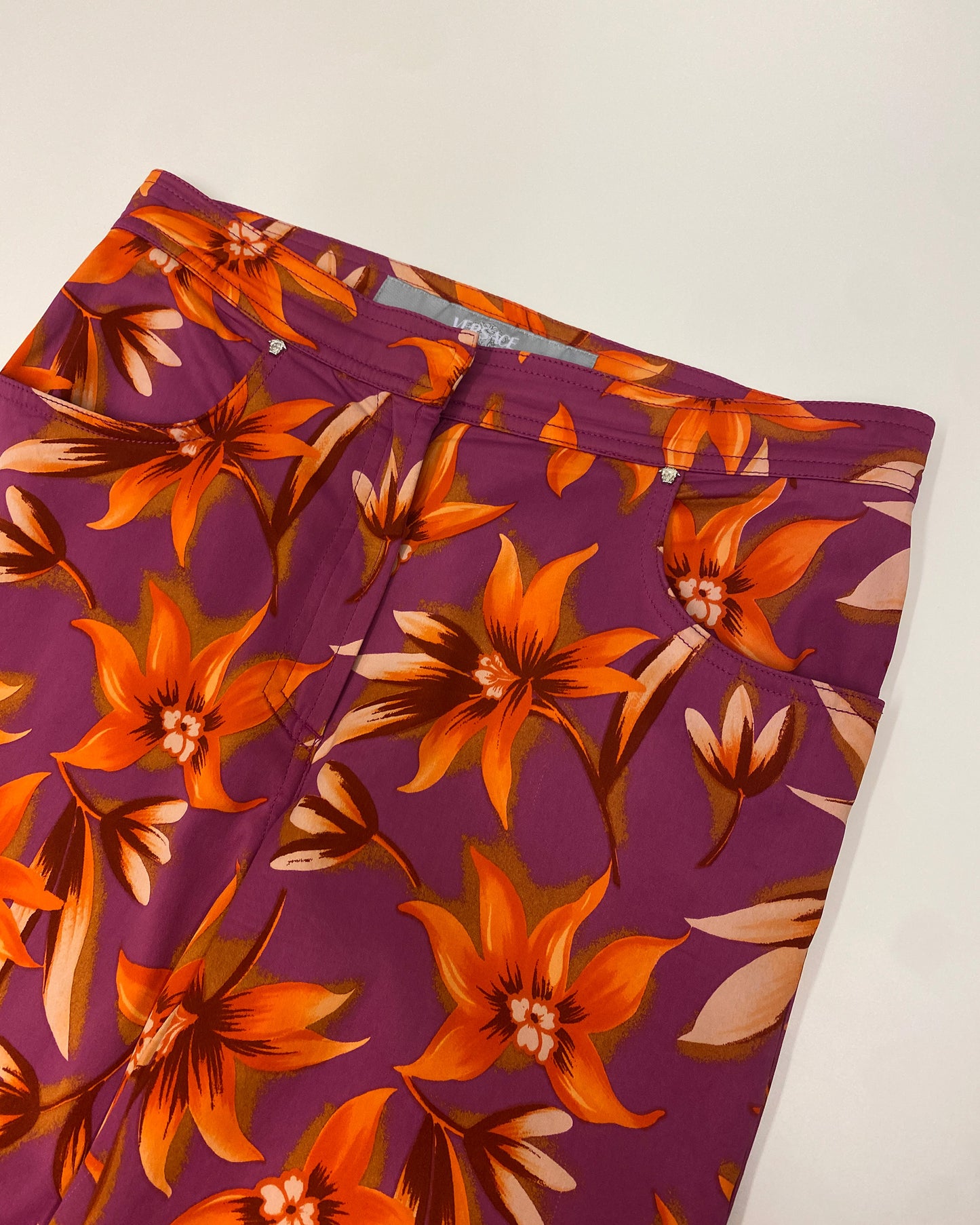 Versace Jeans Couture 1990s Flower All Over Print Pants Purple