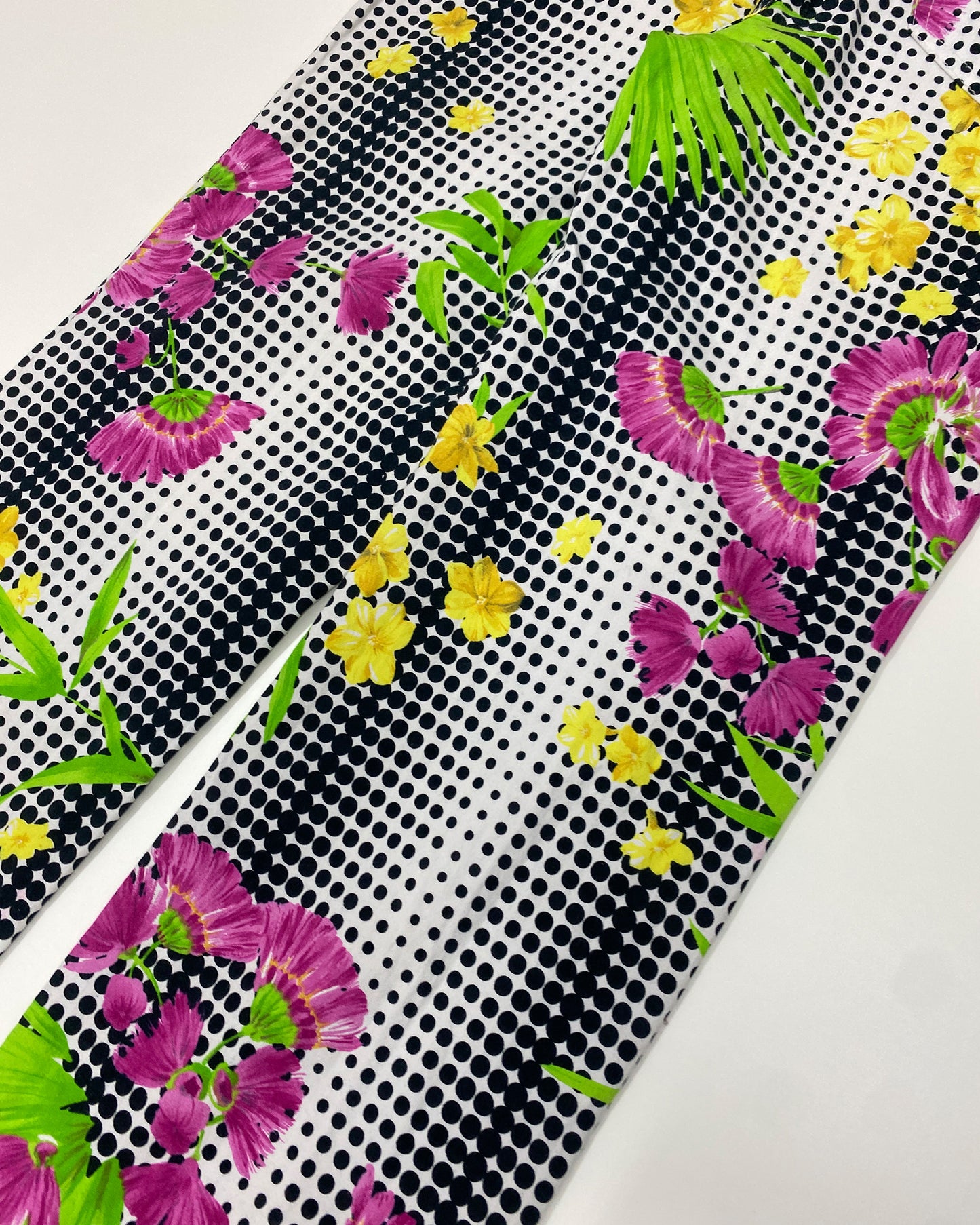 Versace Jeans Couture 1990s Dot Gird Flower All Over Print Pants White Multicolor