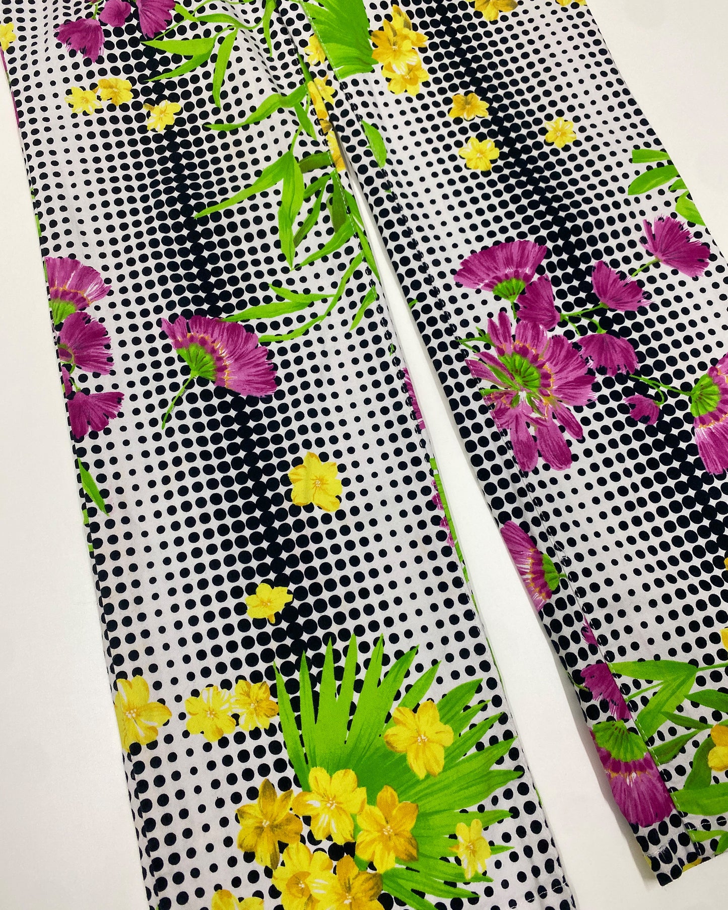 Versace Jeans Couture 1990s Dot Gird Flower All Over Print Pants White Multicolor