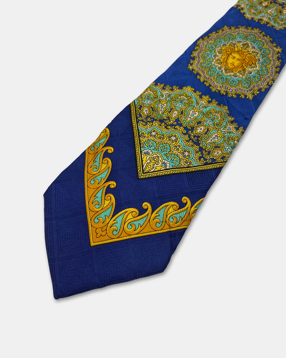 Gianni Versace 1990s Medusa Print Tie Blue Gold