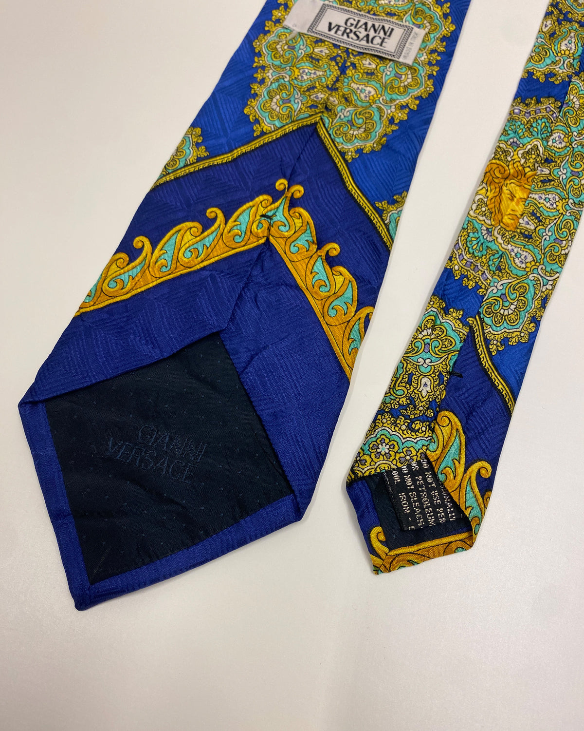 Gianni Versace 1990s Medusa Print Tie Blue Gold