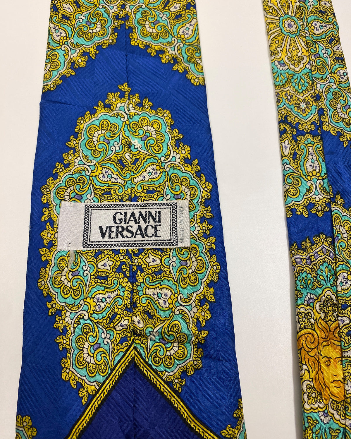 Gianni Versace 1990s Medusa Print Tie Blue Gold