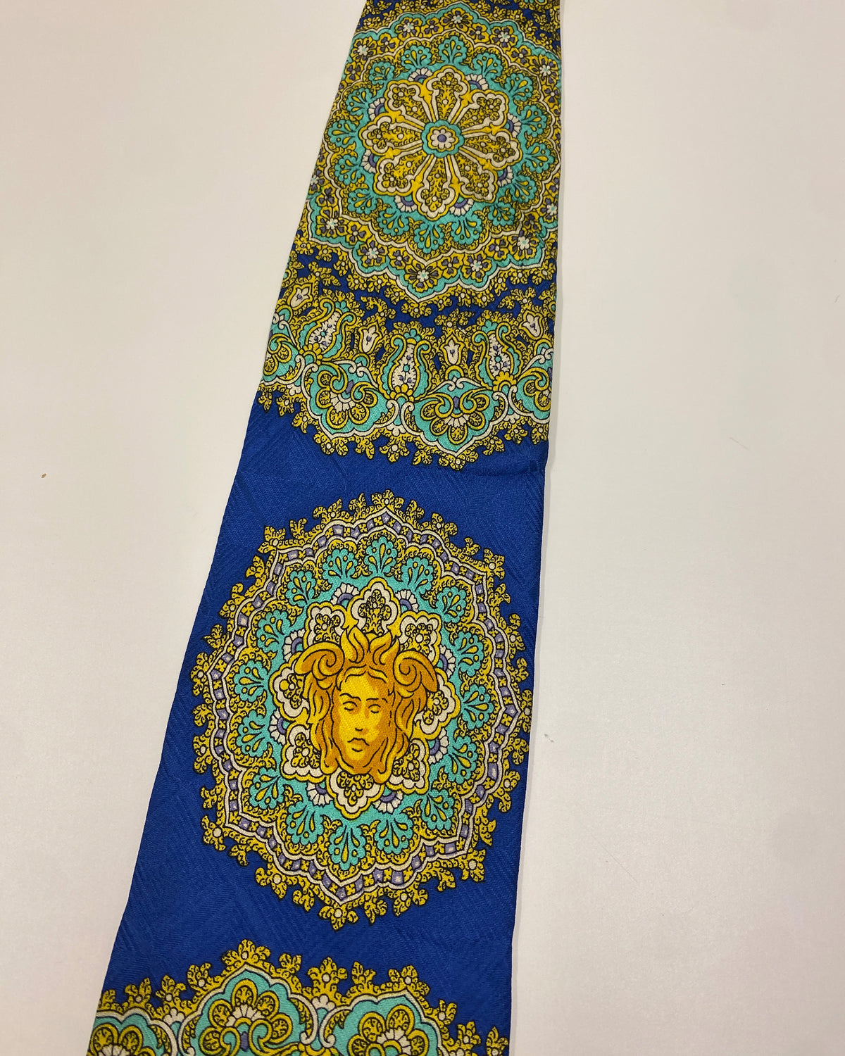 Gianni Versace 1990s Medusa Print Tie Blue Gold