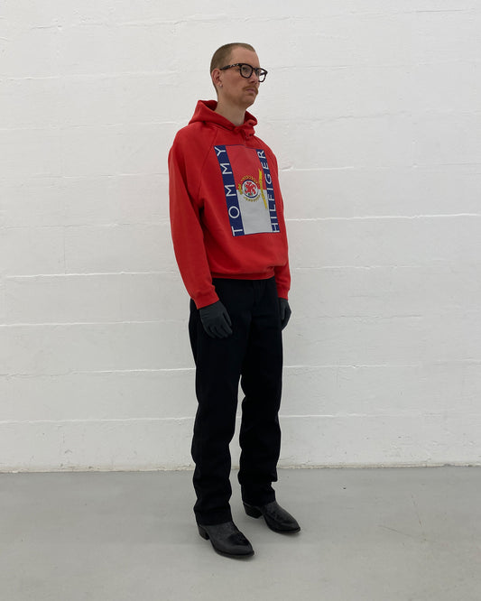 Vetements x Tommy Hilfiger SS2018 Raglan-Hoodie mit großem Logo, Rot 