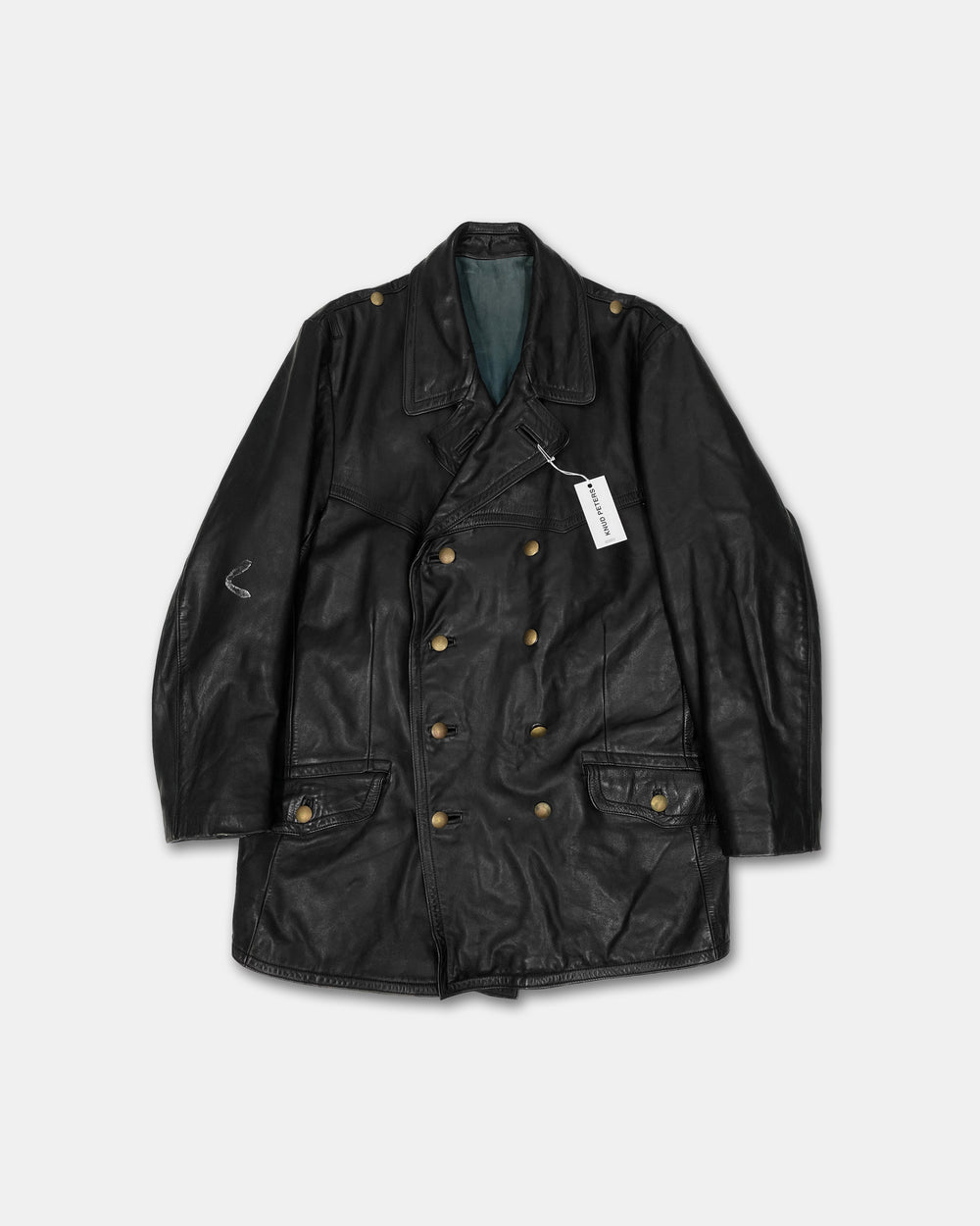 Vintage 1975 Double Breasted Long Leather Jacket Black