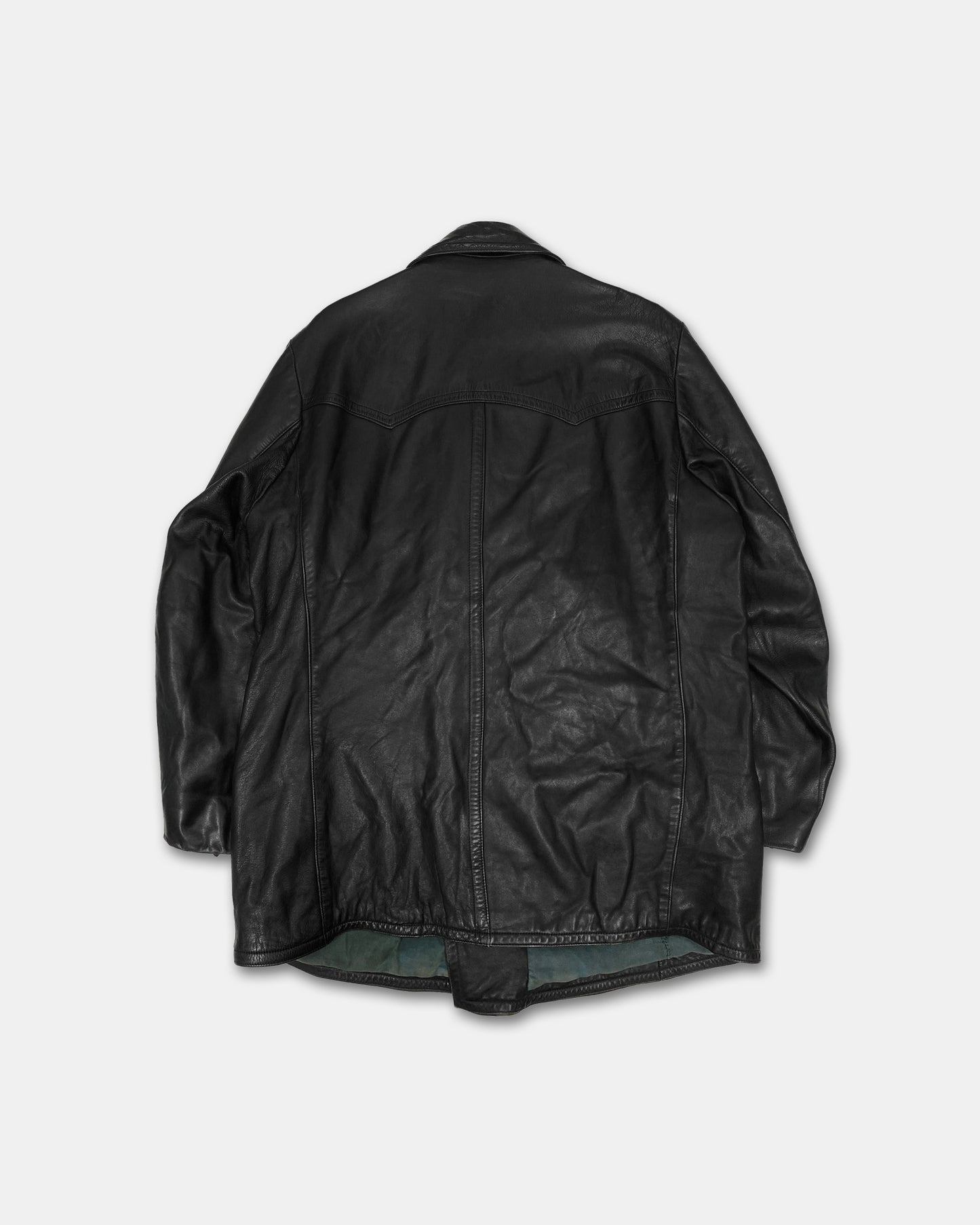 Vintage 1975 Double Breasted Long Leather Jacket Black