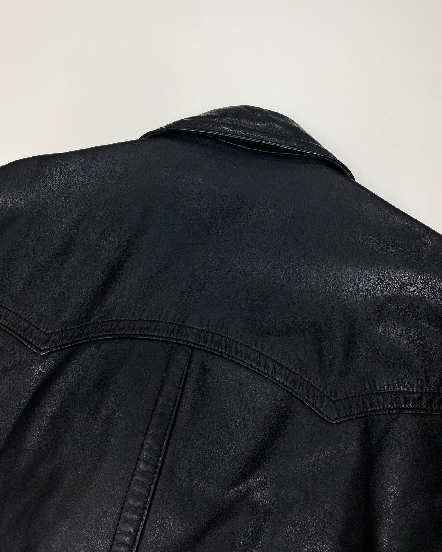 Vintage 1975 Double Breasted Long Leather Jacket Black