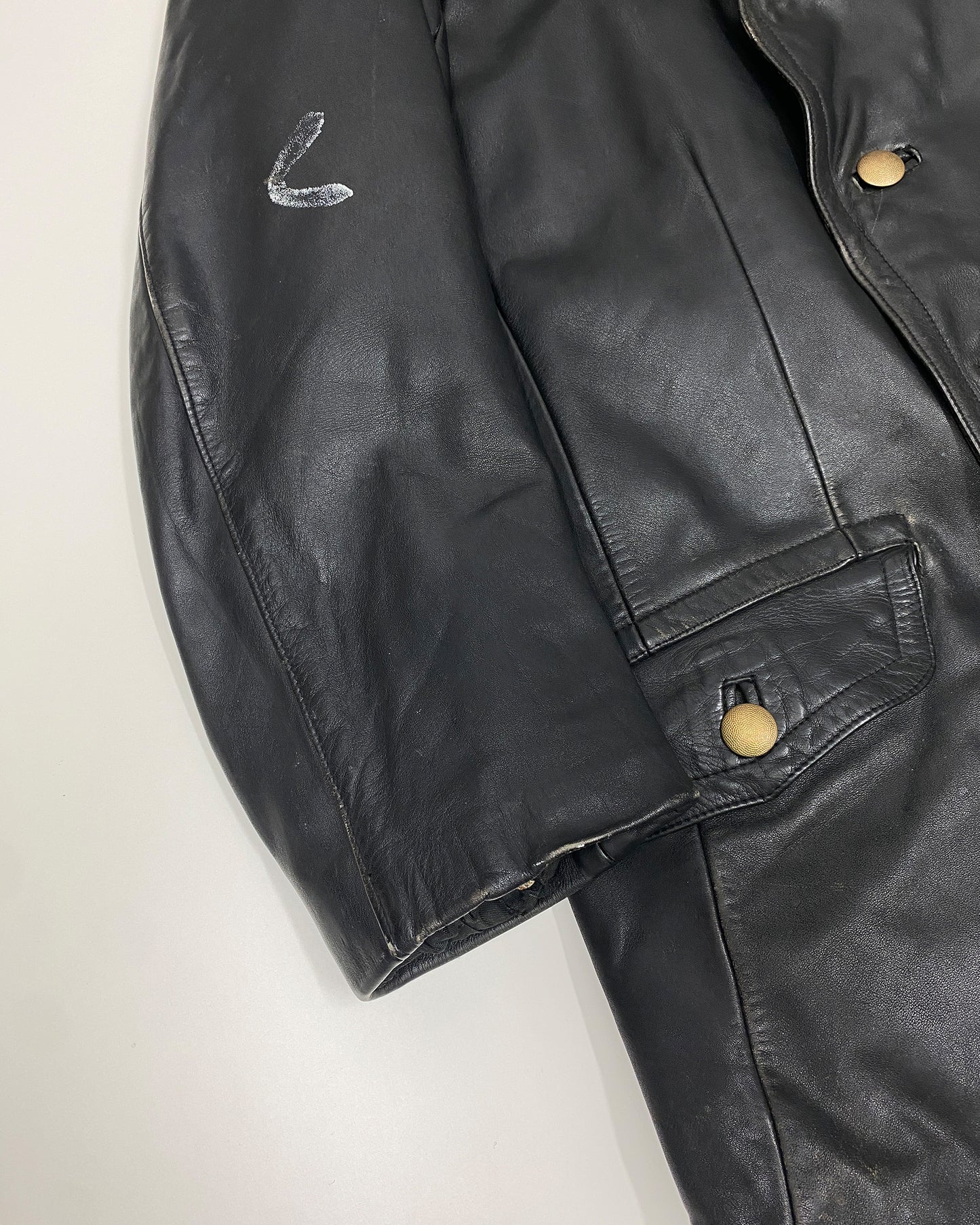 Vintage 1975 Double Breasted Long Leather Jacket Black