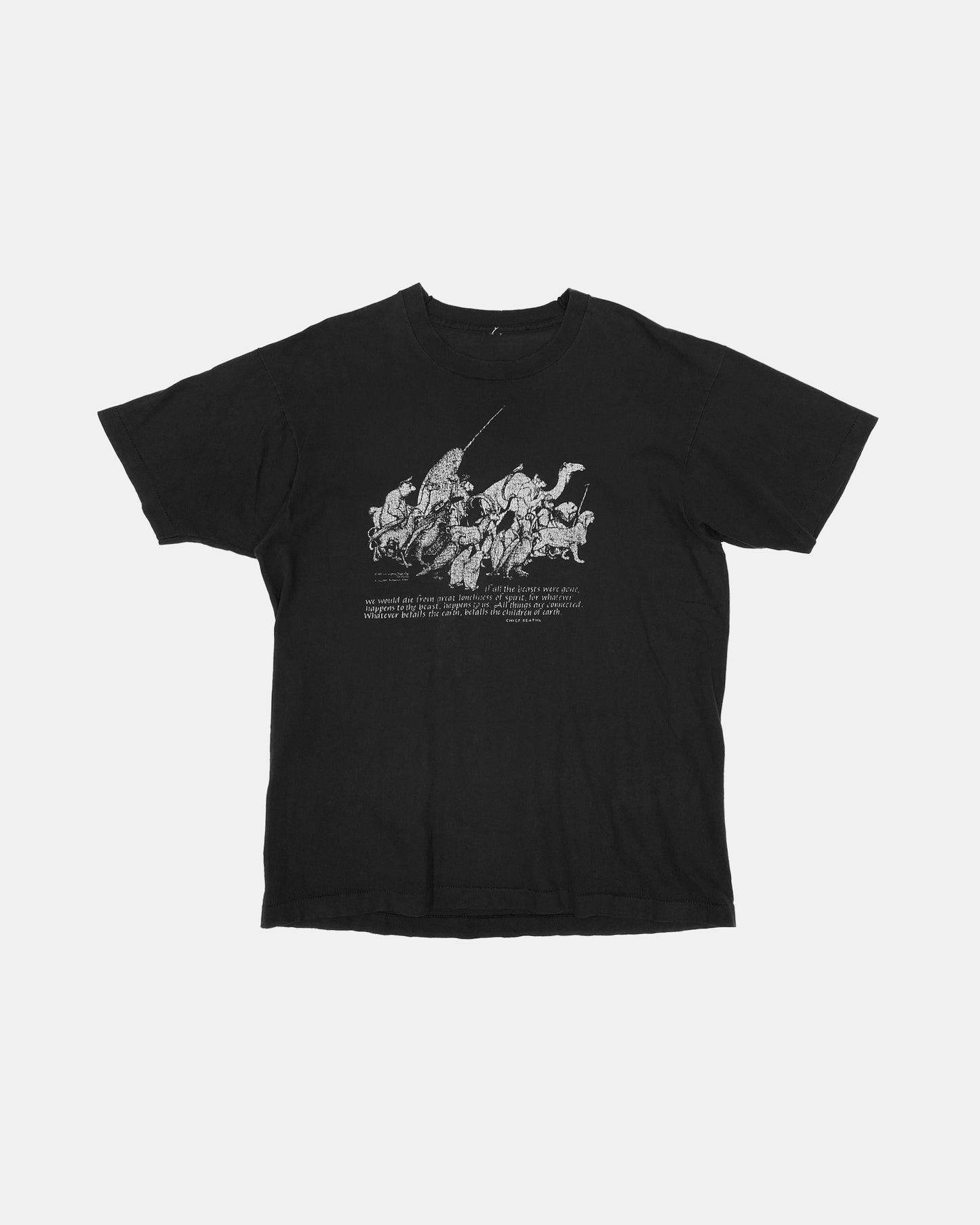 Vintage 1983 Animal Hiking Chief Seathl Single Stitched T-Shirt Faded Black