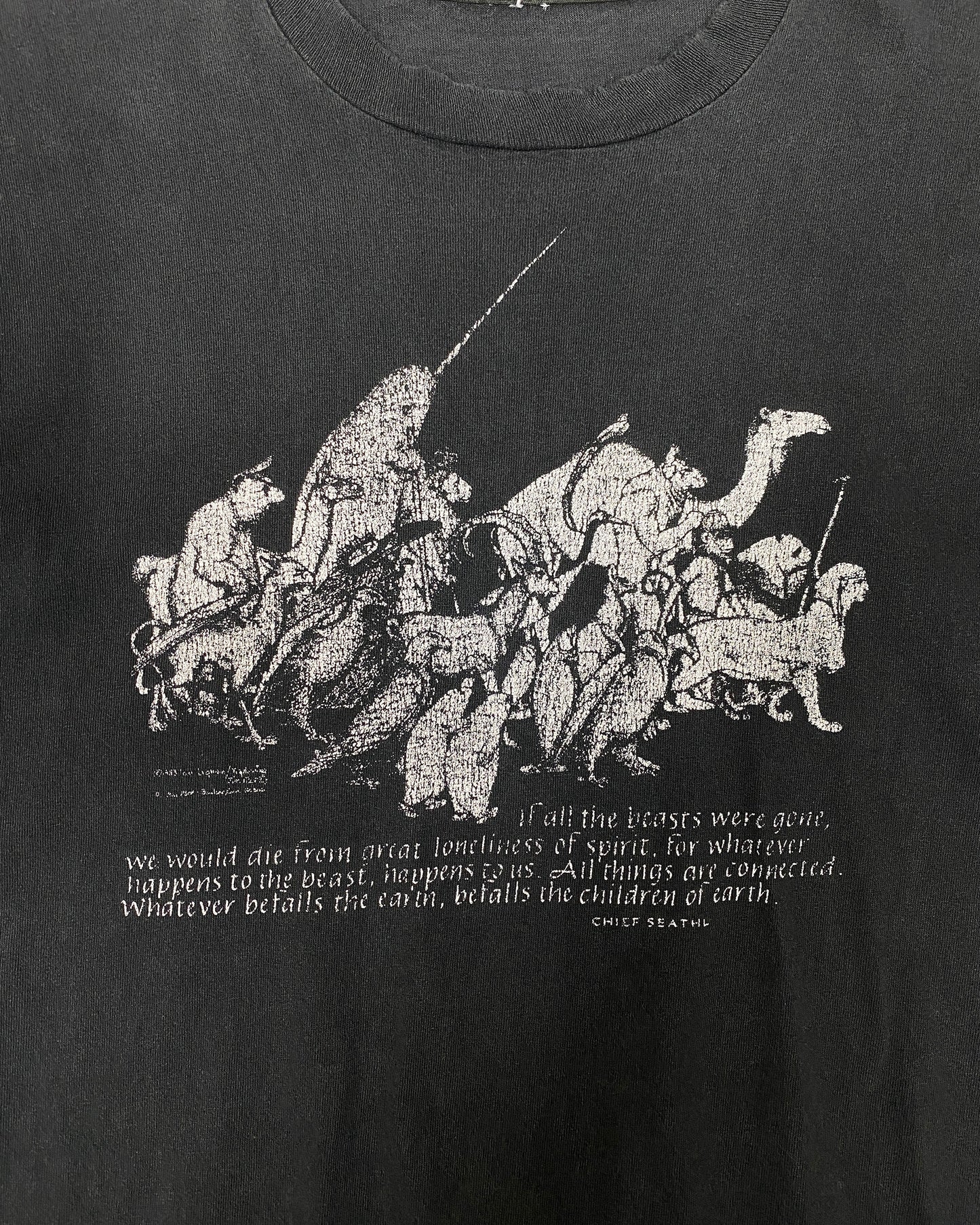 Vintage 1983 Animal Hiking Chief Seathl Single Stitched T-Shirt Faded Black
