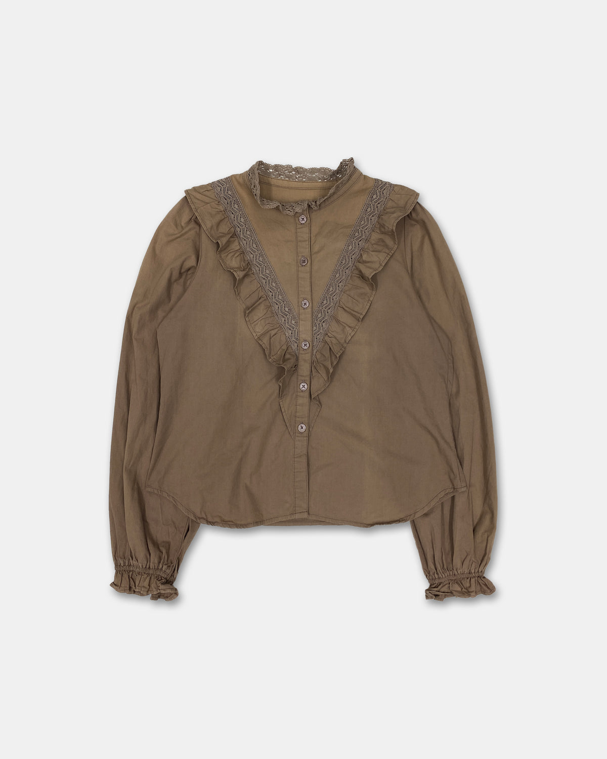 Vintage 2000s Ruffles Blouse Top Light Brown