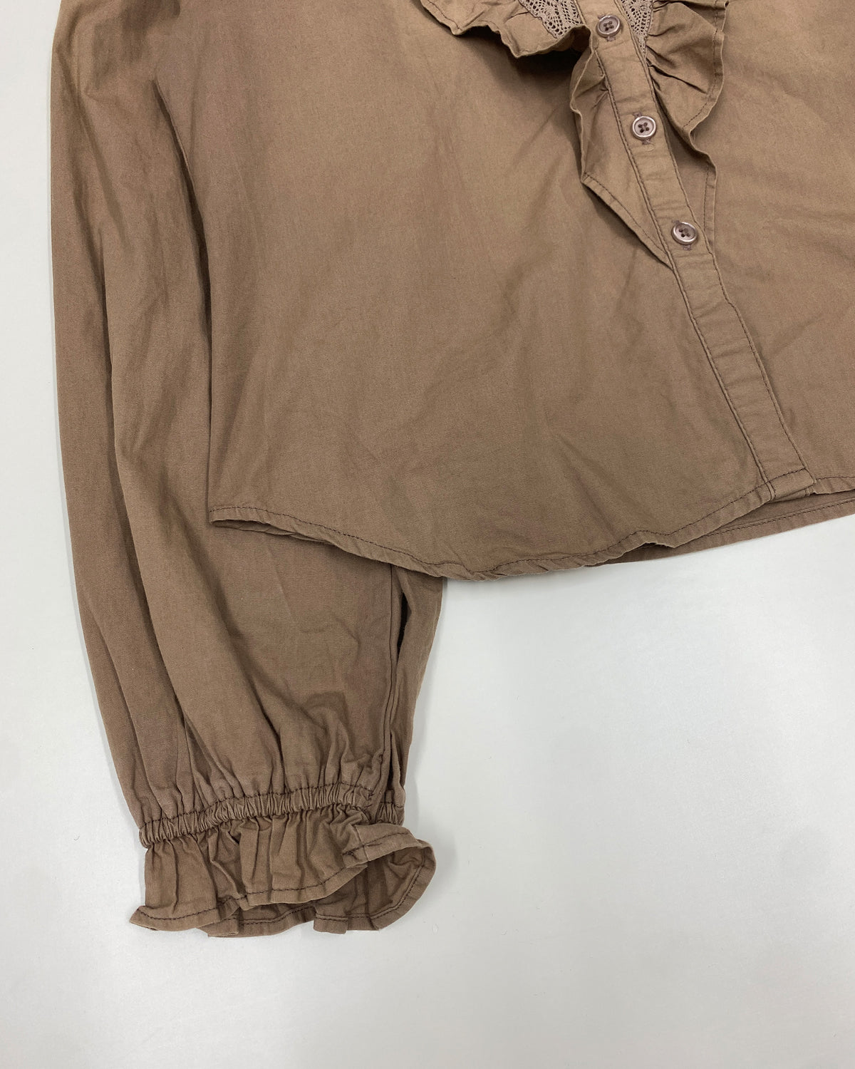 Vintage 2000s Ruffles Blouse Top Light Brown