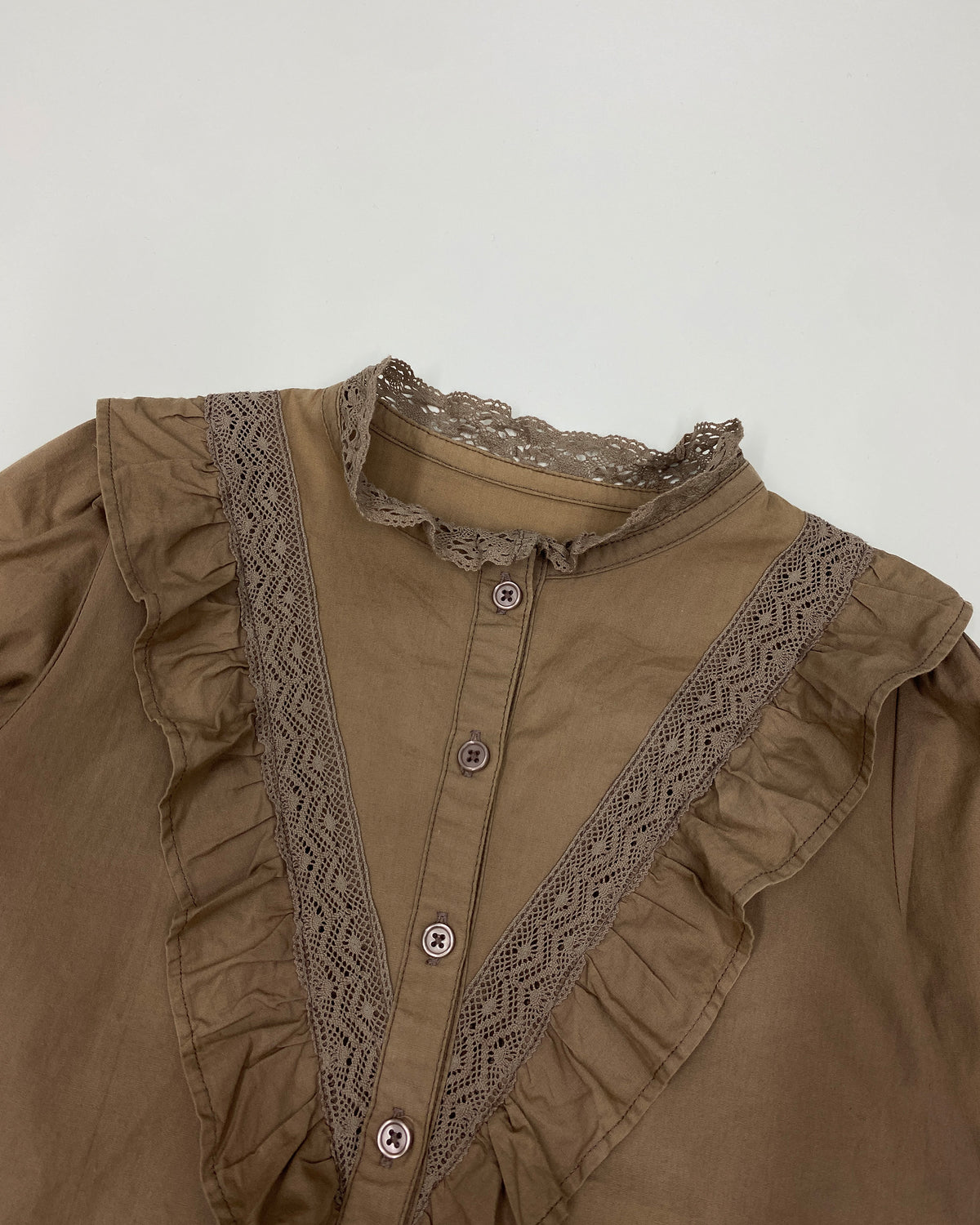 Vintage 2000s Ruffles Blouse Top Light Brown