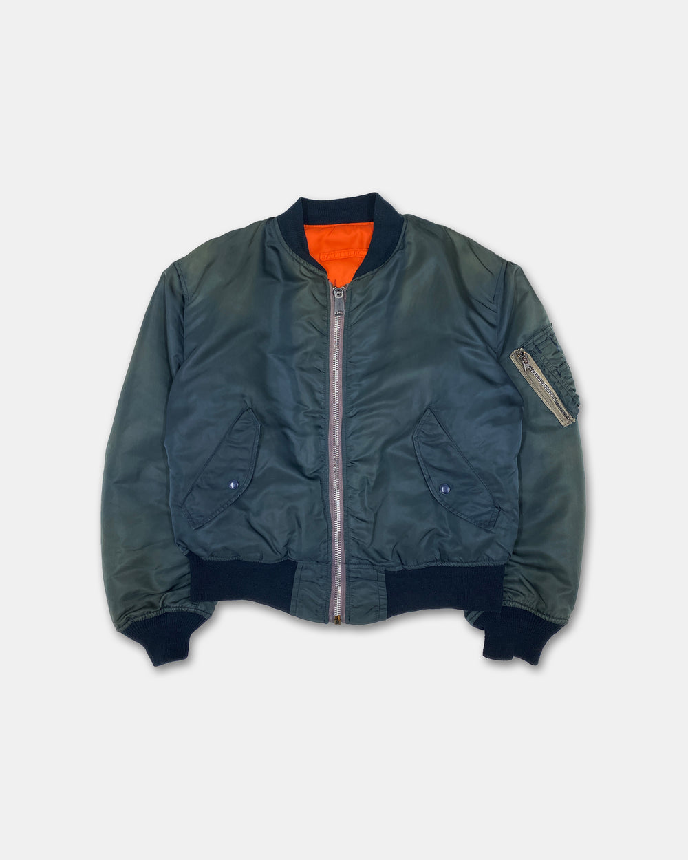 Vintage 1970s Made in USA Faded MA-1 Bomber Jacket Dark Petrol