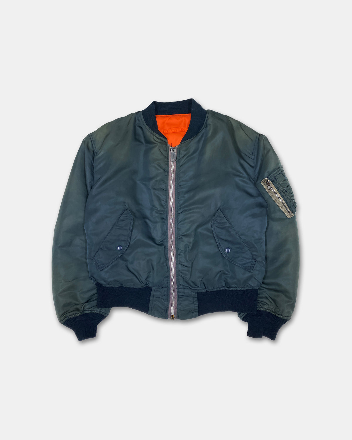 Vintage 1970s Made in USA Faded MA-1 Bomber Jacket Dark Petrol
