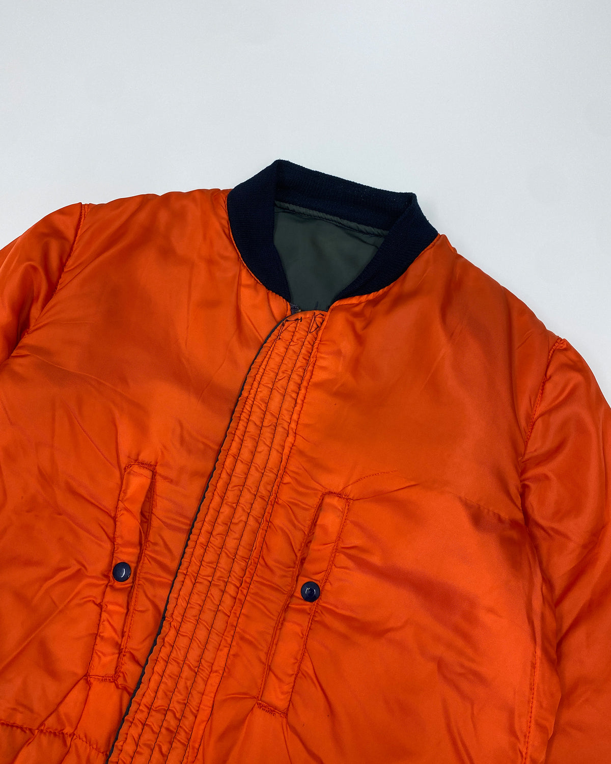 Vintage 1970s Made in USA Faded MA-1 Bomber Jacket Dark Petrol